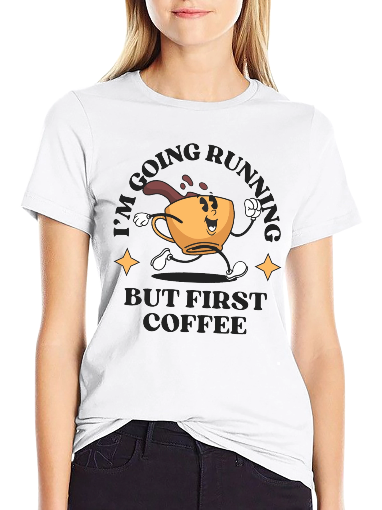 Coffee First Running T-Shirt - Black Crew Neck Tee