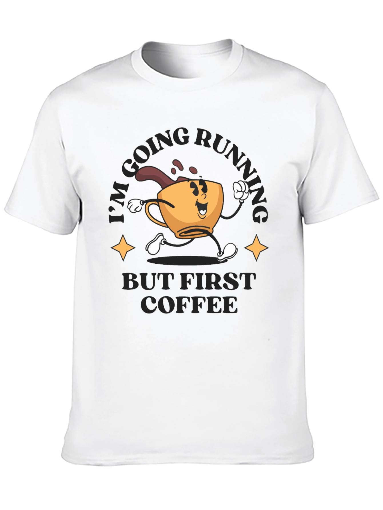 Coffee First Running T-Shirt - Black Crew Neck Tee