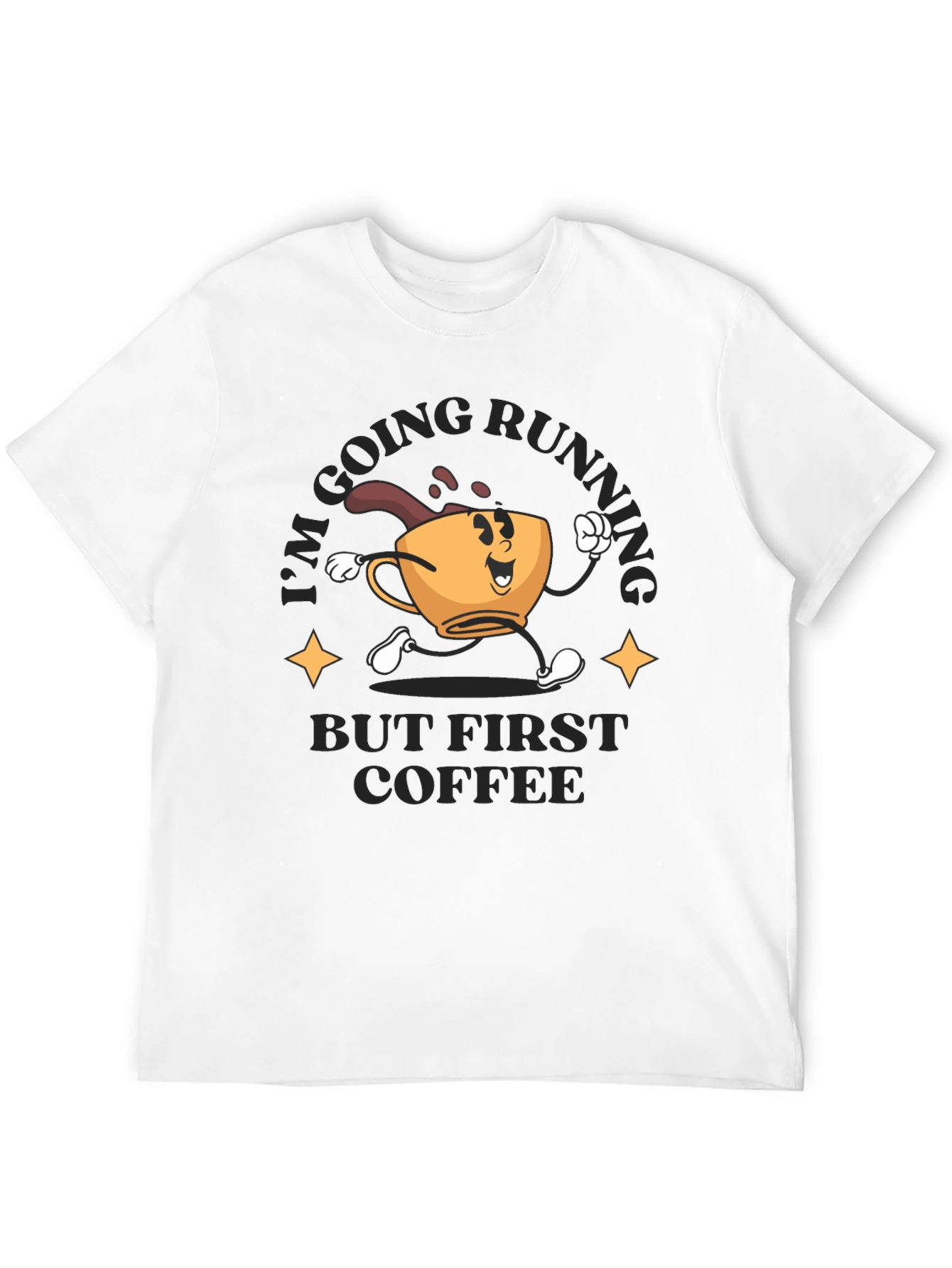 Coffee First Running T-Shirt - Black Crew Neck Tee