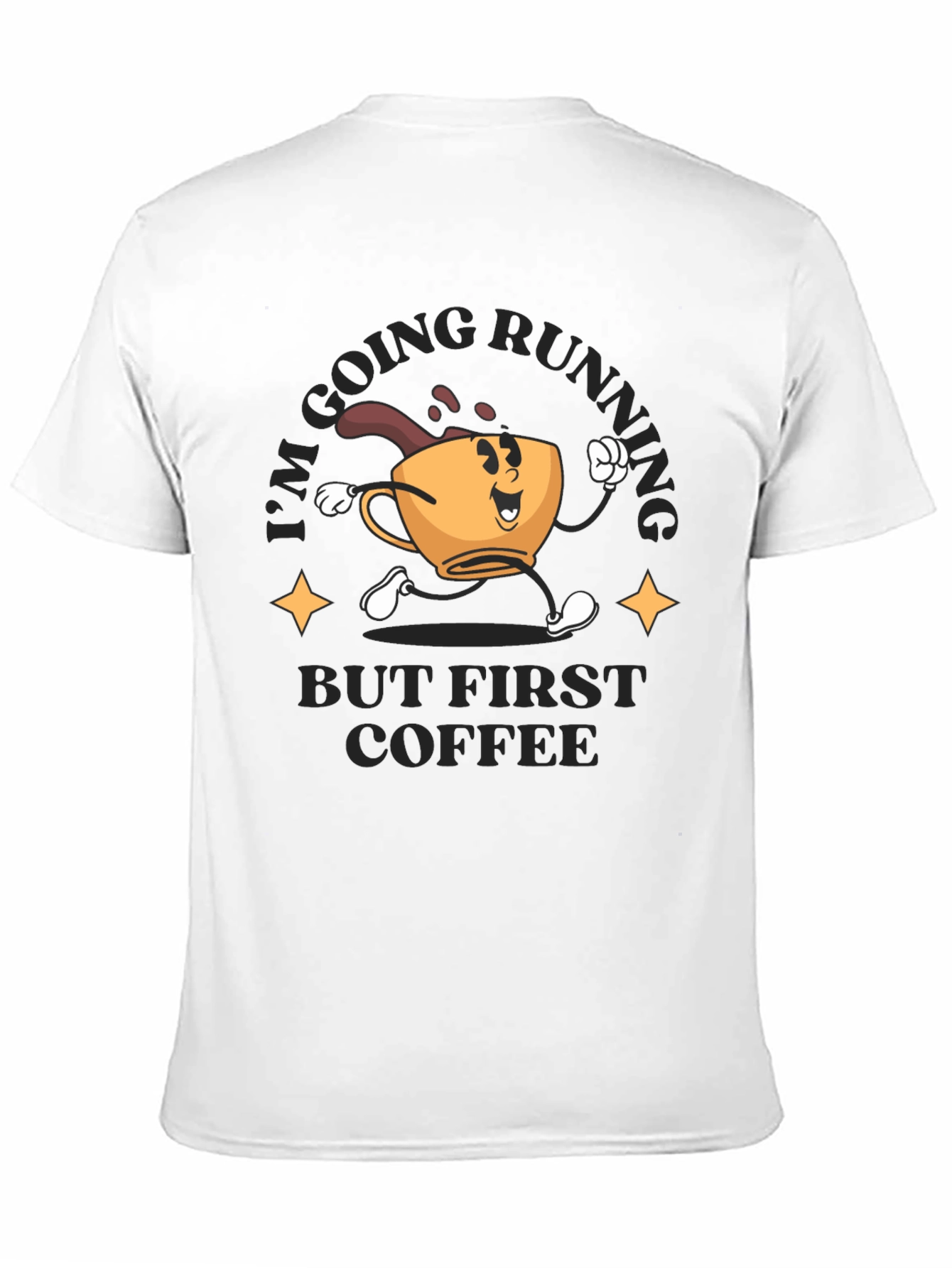 Coffee First Running T-Shirt - Black Crew Neck Tee