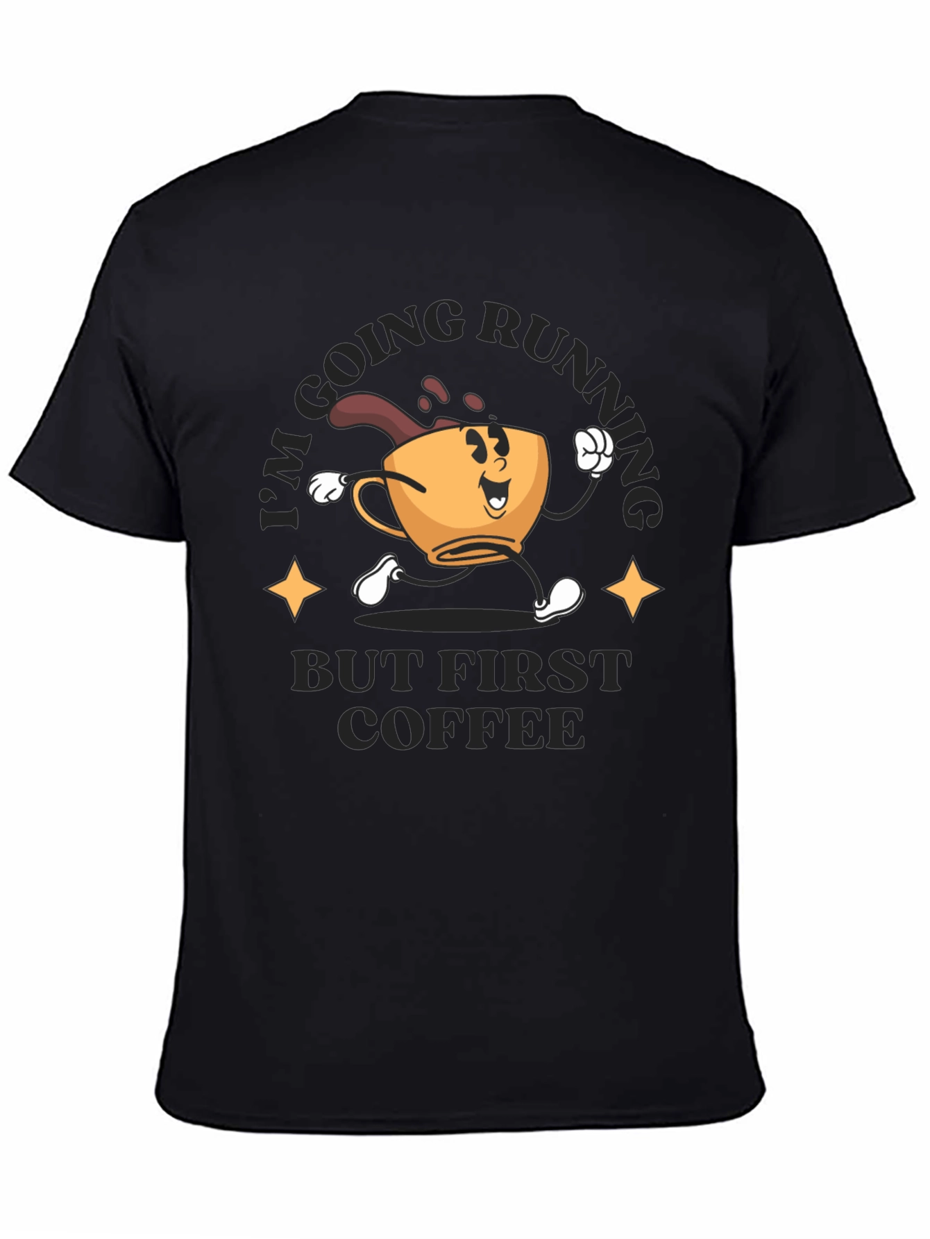 Coffee First Running T-Shirt - Black Crew Neck Tee