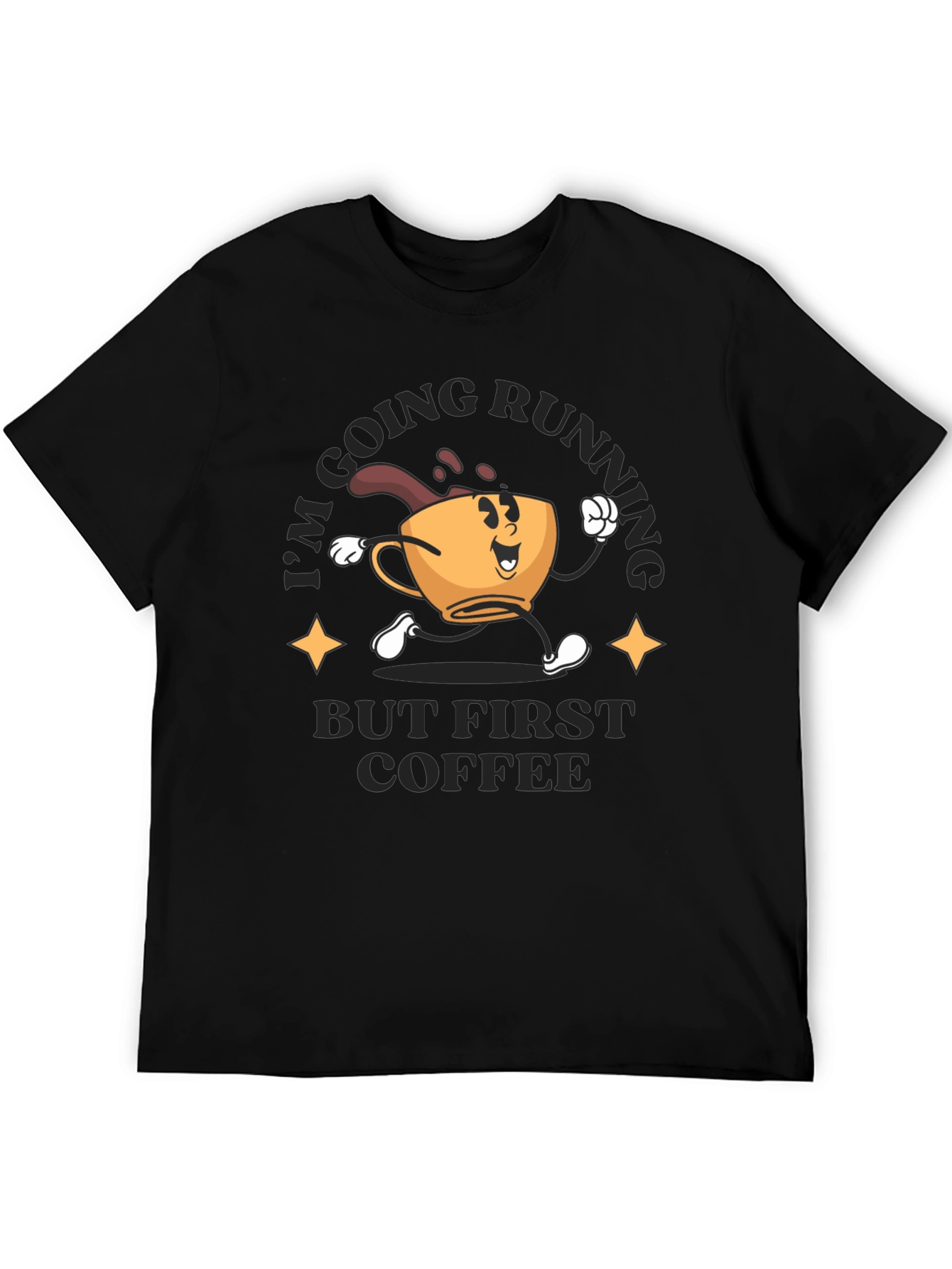 Coffee First Running T-Shirt - Black Crew Neck Tee
