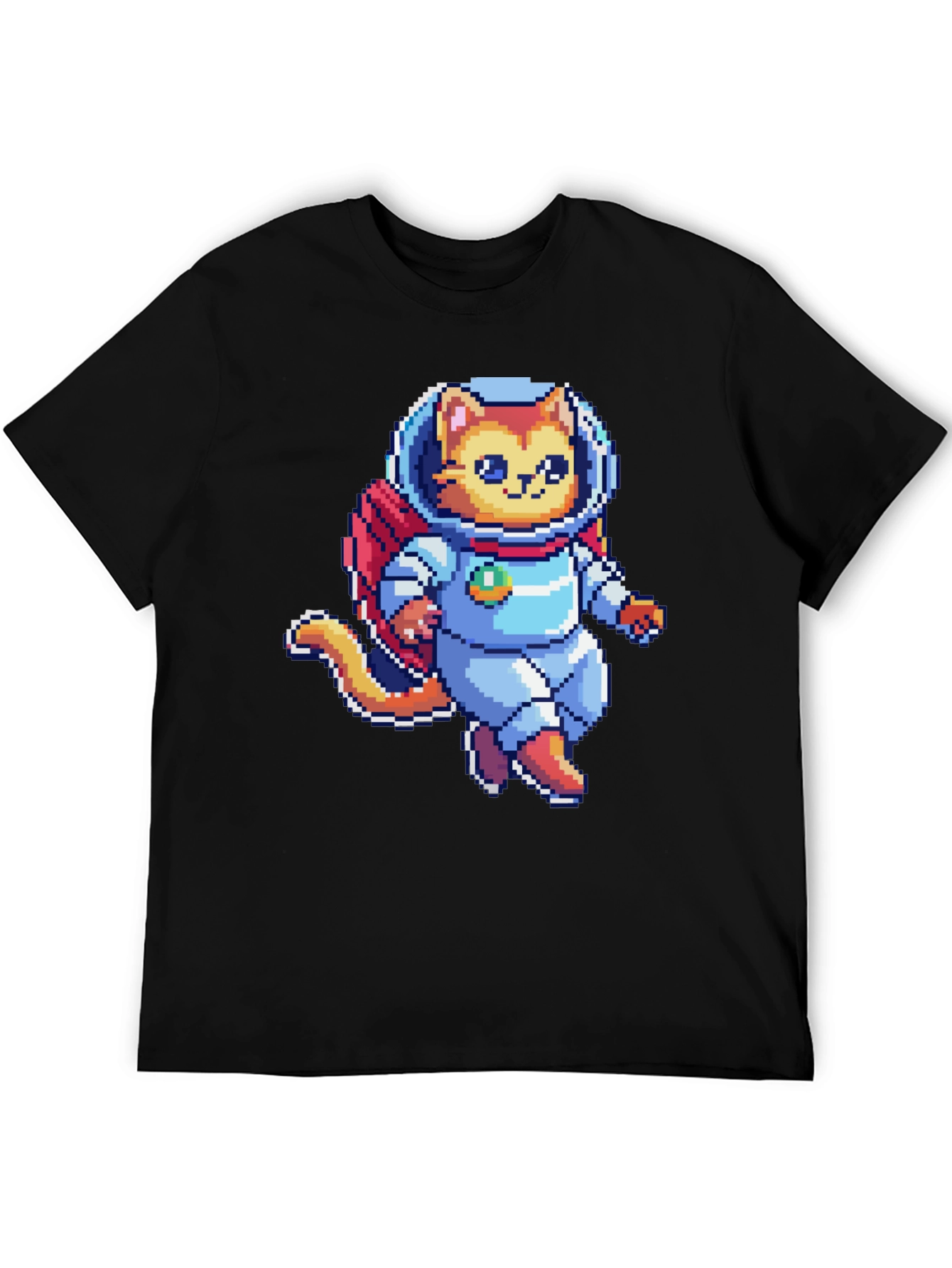 Pixel Cat Astronaut T-Shirt - Black Cotton Tee