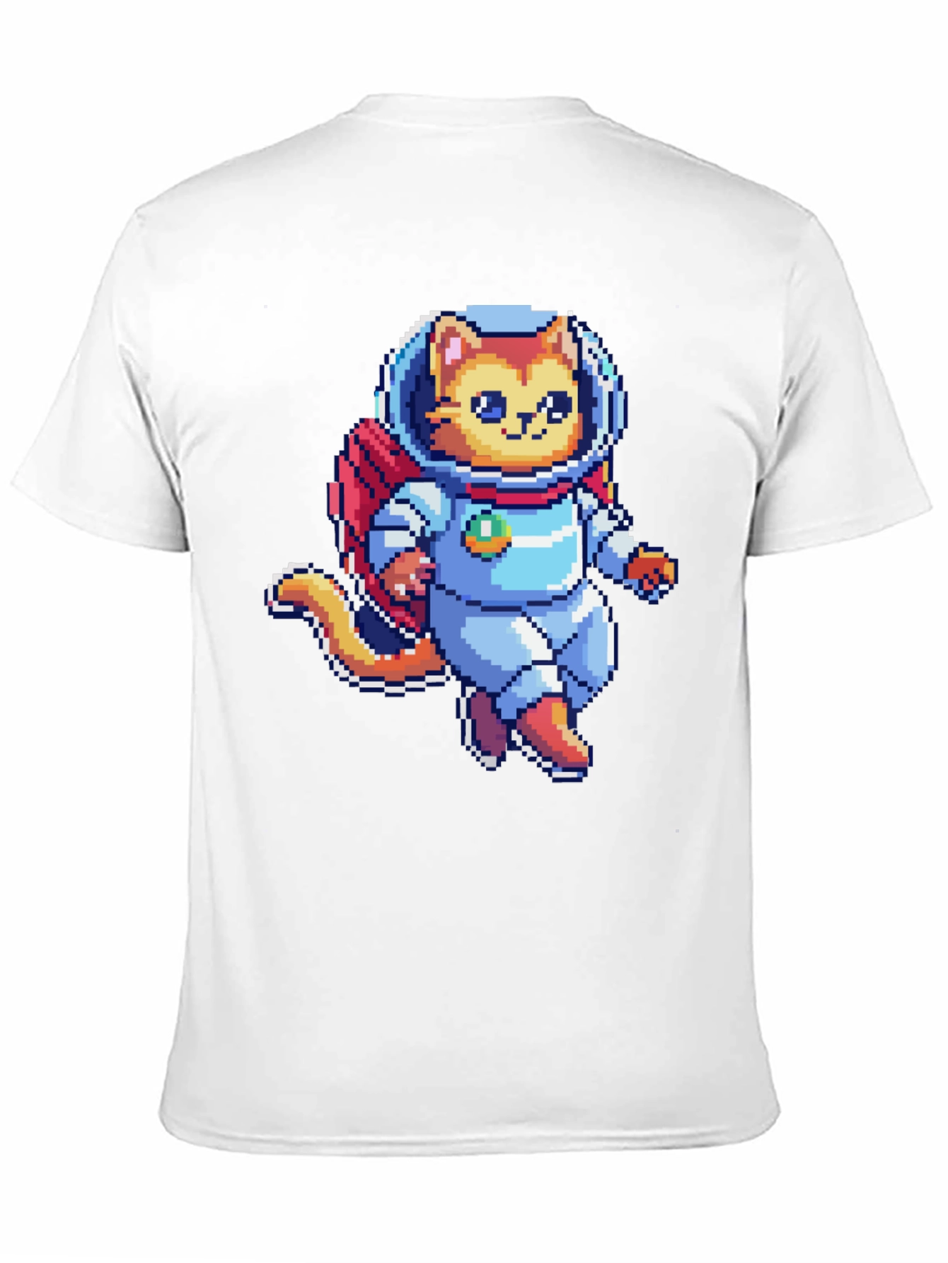Pixel Cat Astronaut T-Shirt - Black Cotton Tee