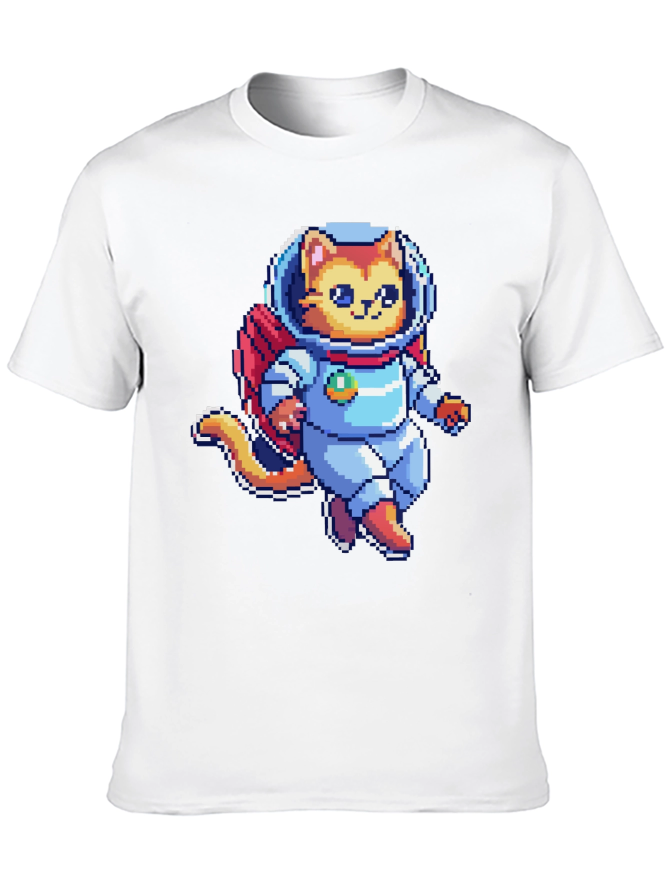 Pixel Cat Astronaut T-Shirt - Black Cotton Tee
