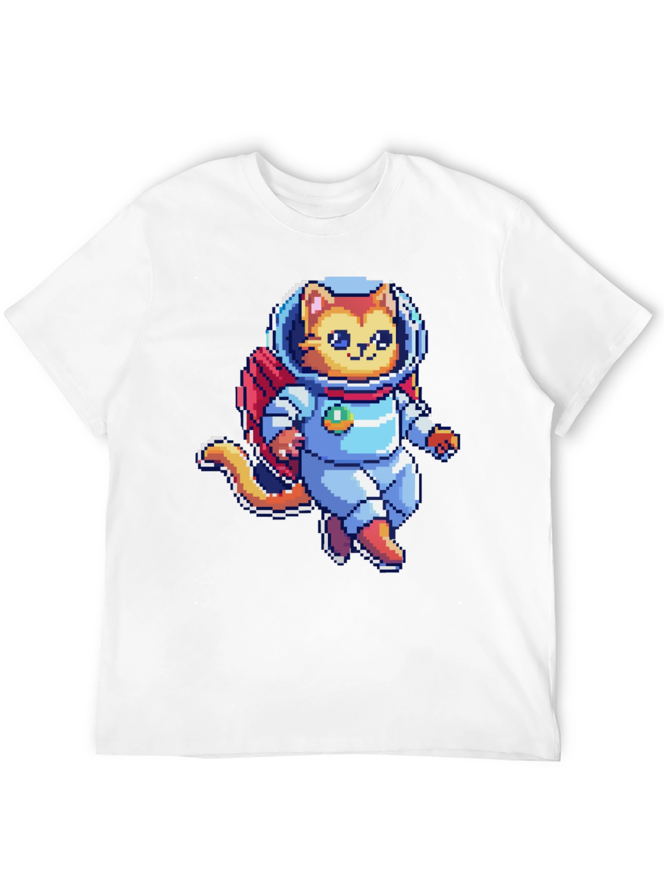 Pixel Cat Astronaut T-Shirt - Black Cotton Tee
