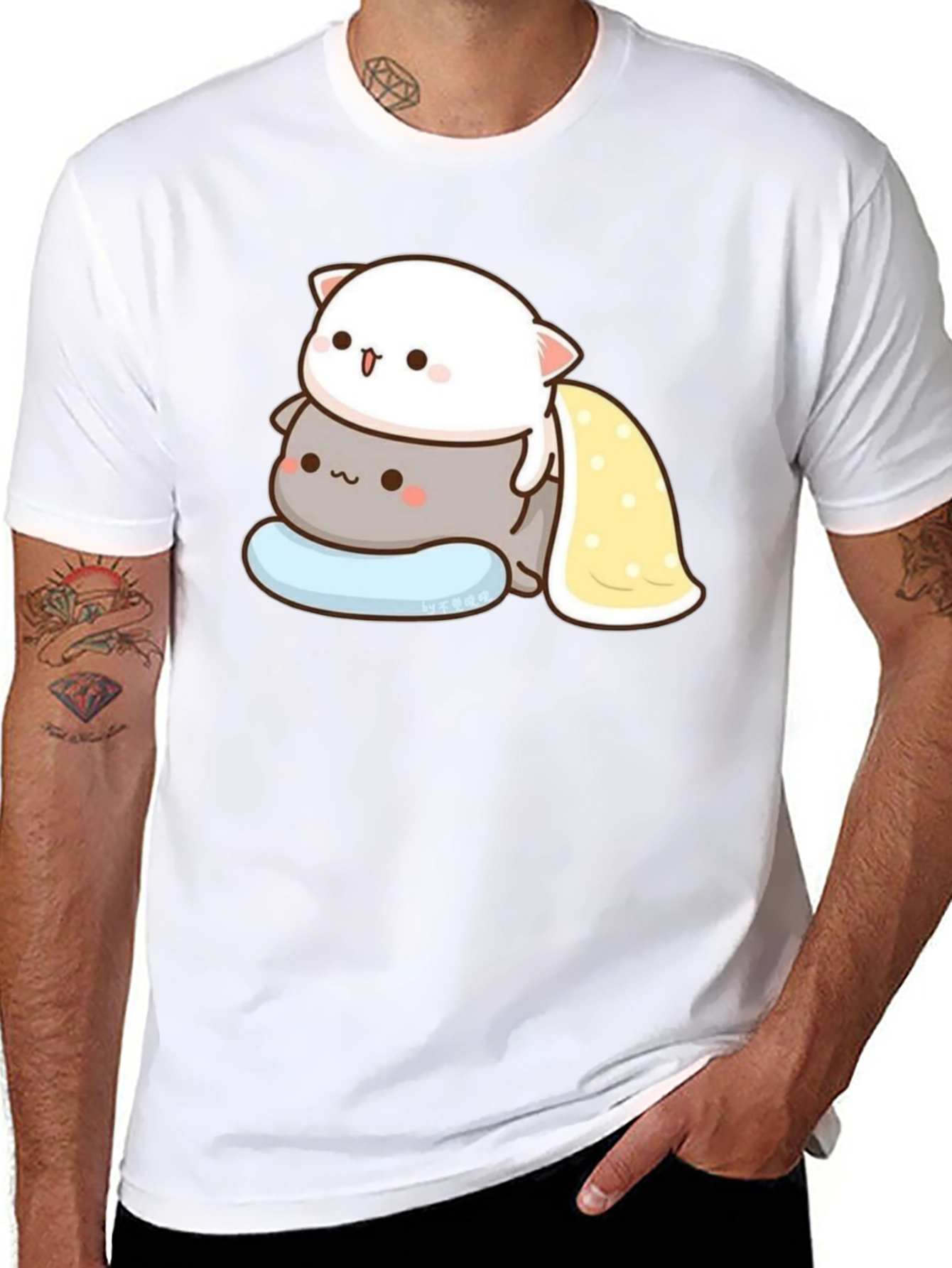 Cute Cat Stacked T-Shirt - Black