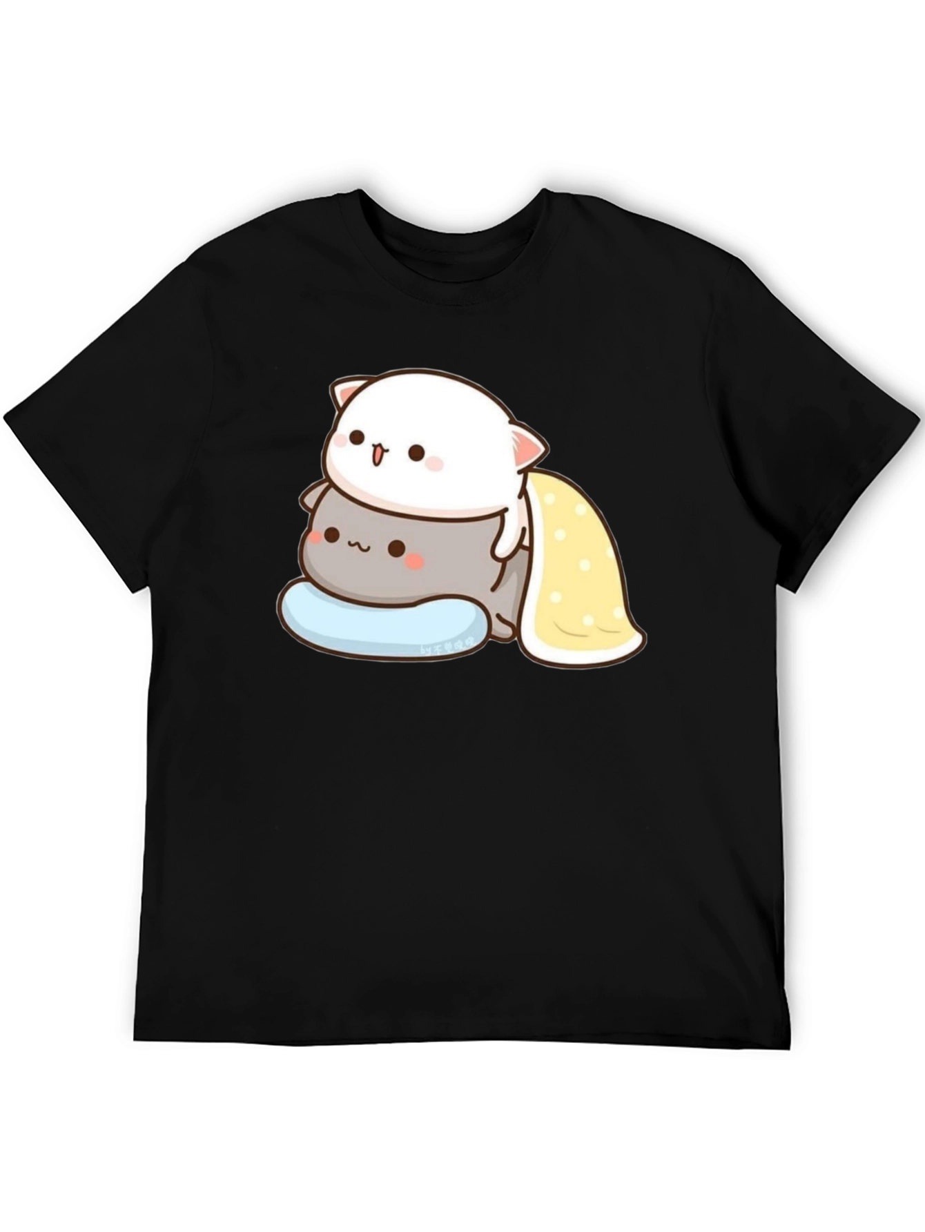 Cute Cat Stacked T-Shirt - Black