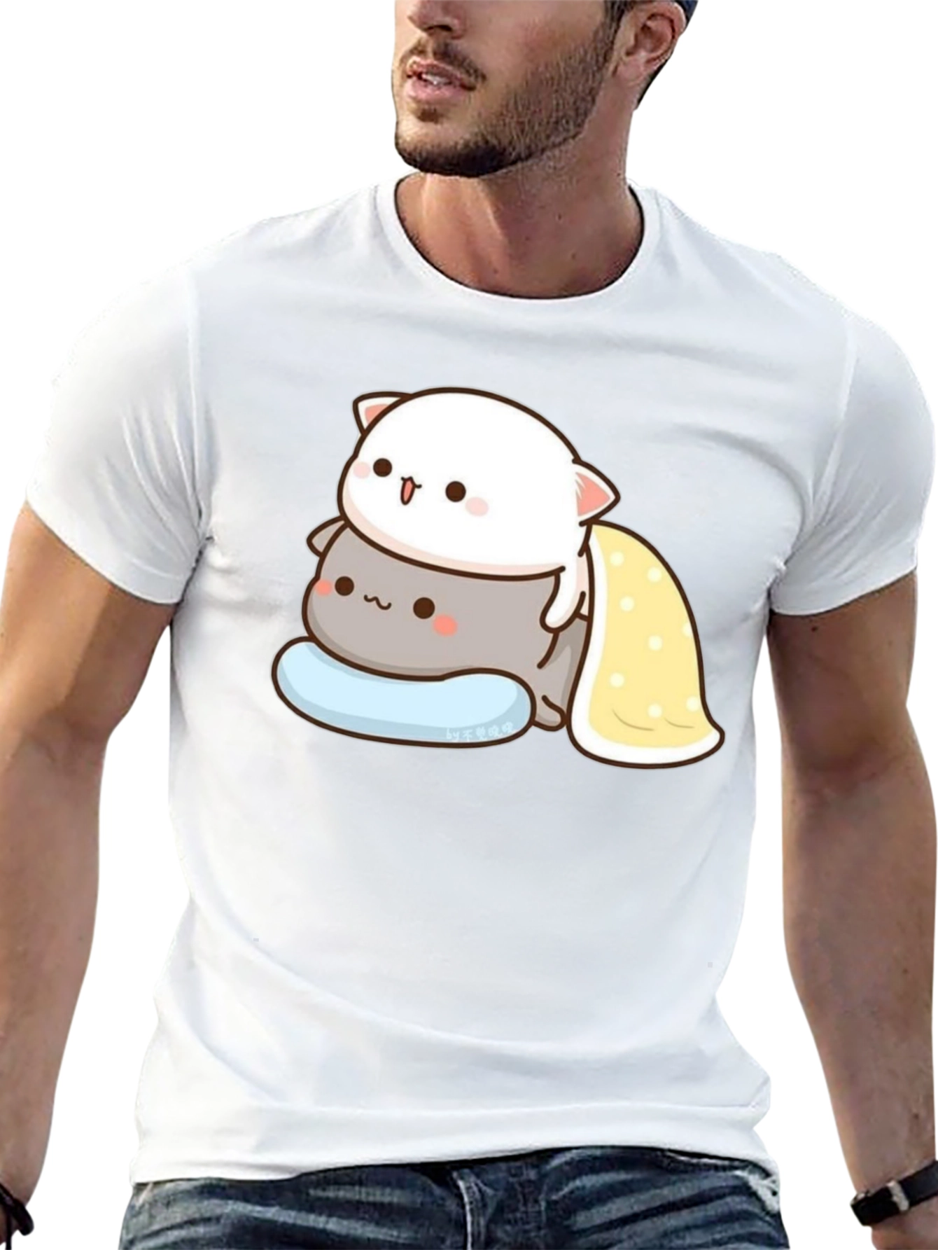 Cute Cat Stacked T-Shirt - Black