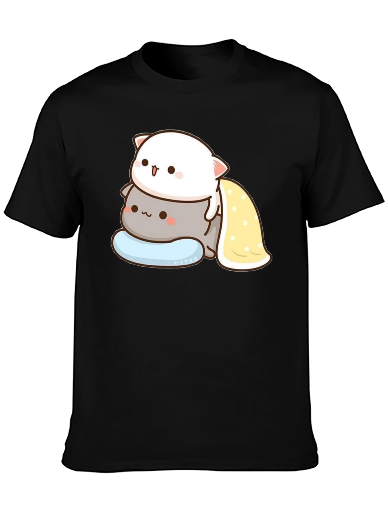 Cute Cat Stacked T-Shirt - Black