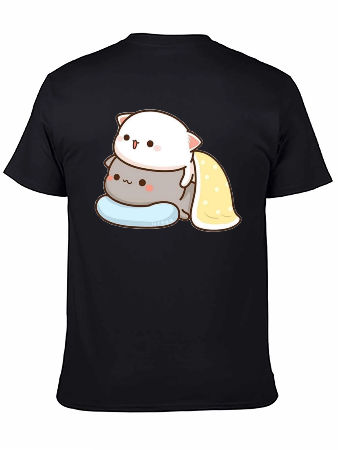 Cute Cat Stacked T-Shirt - Black