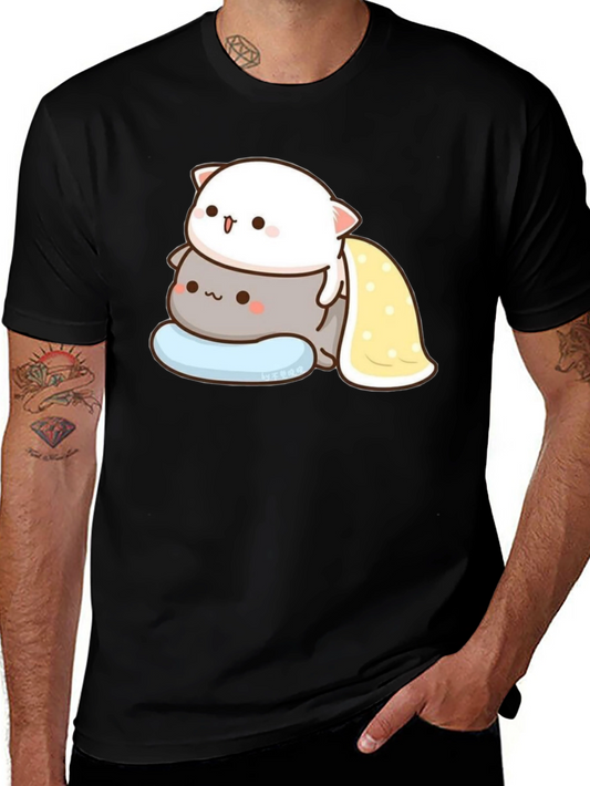 Cute Cat Stacked T-Shirt - Black