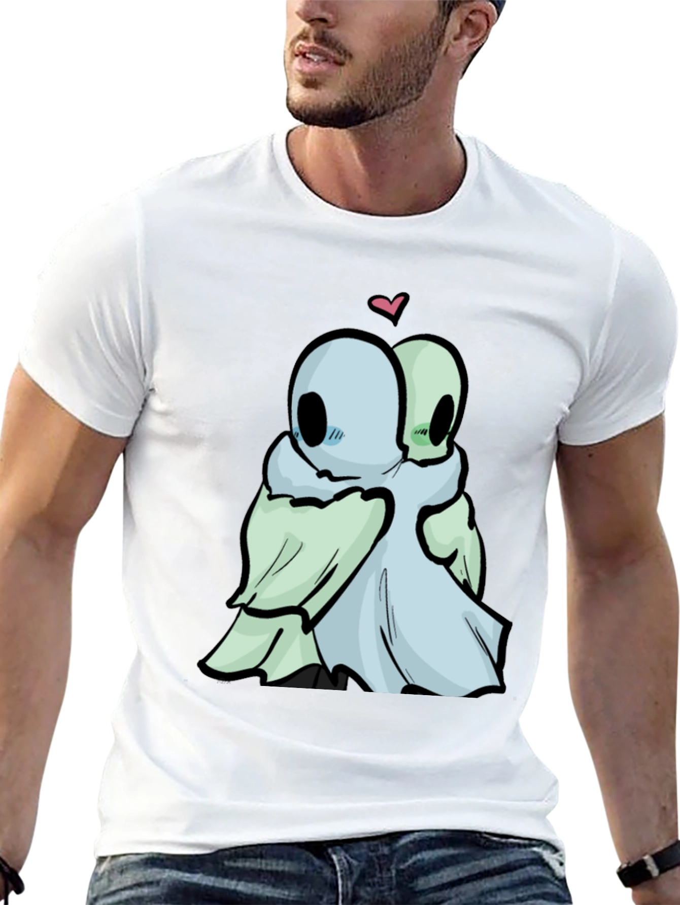 Cute Ghost Hug Black T-Shirt