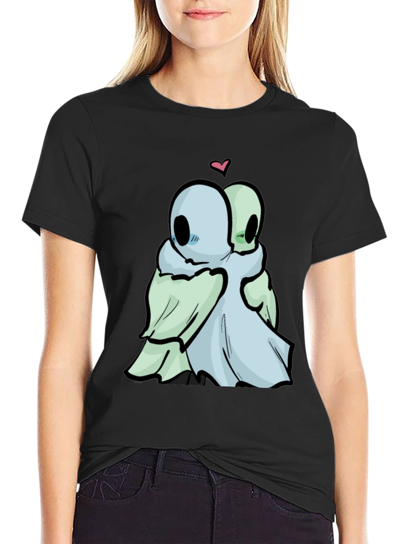 Cute Ghost Hug Black T-Shirt