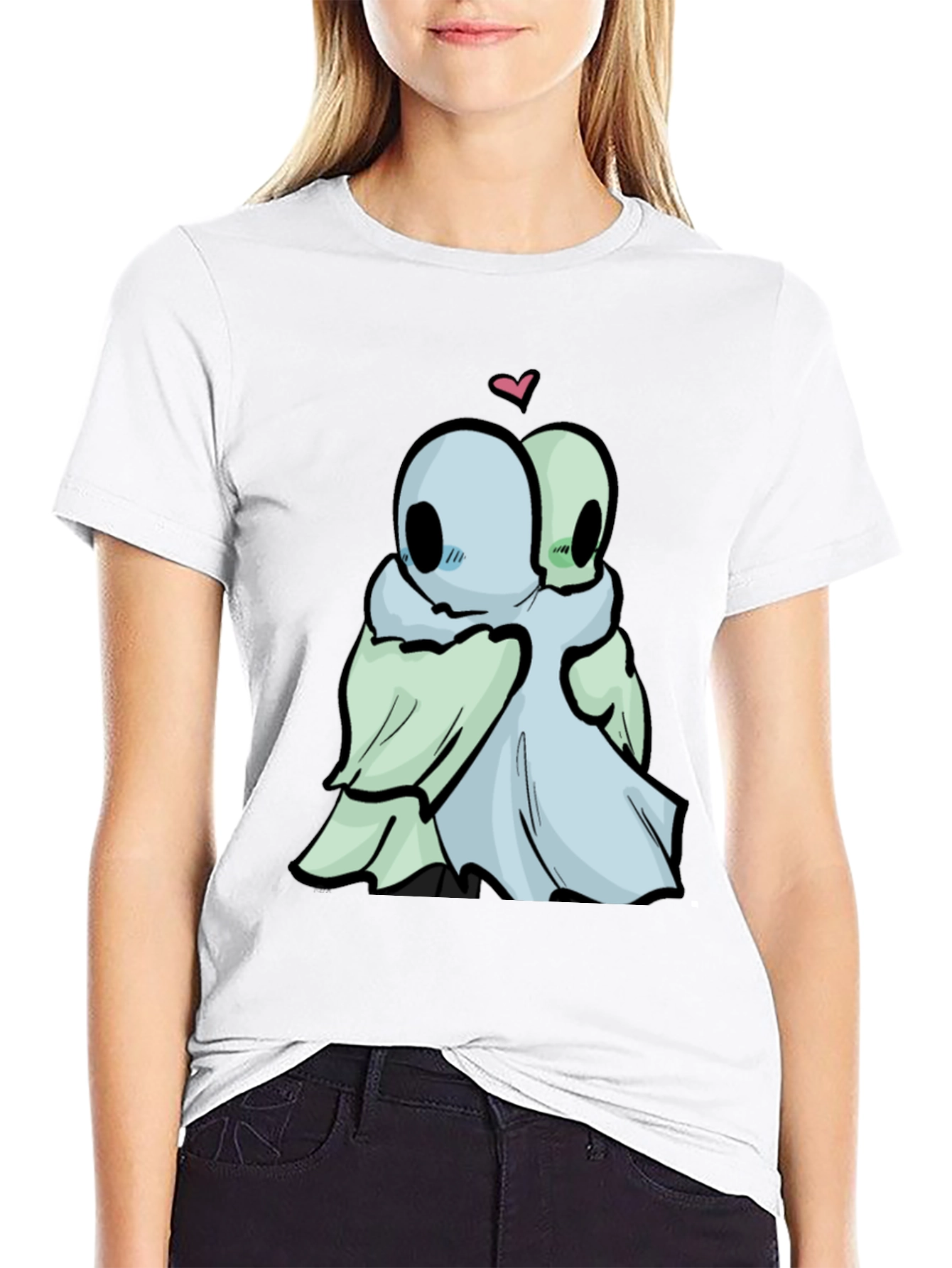 Cute Ghost Hug Black T-Shirt