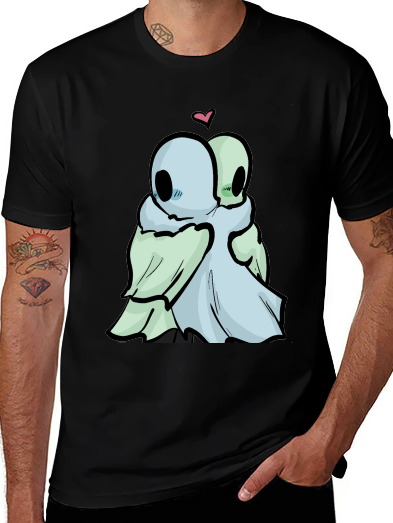 Cute Ghost Hug Black T-Shirt