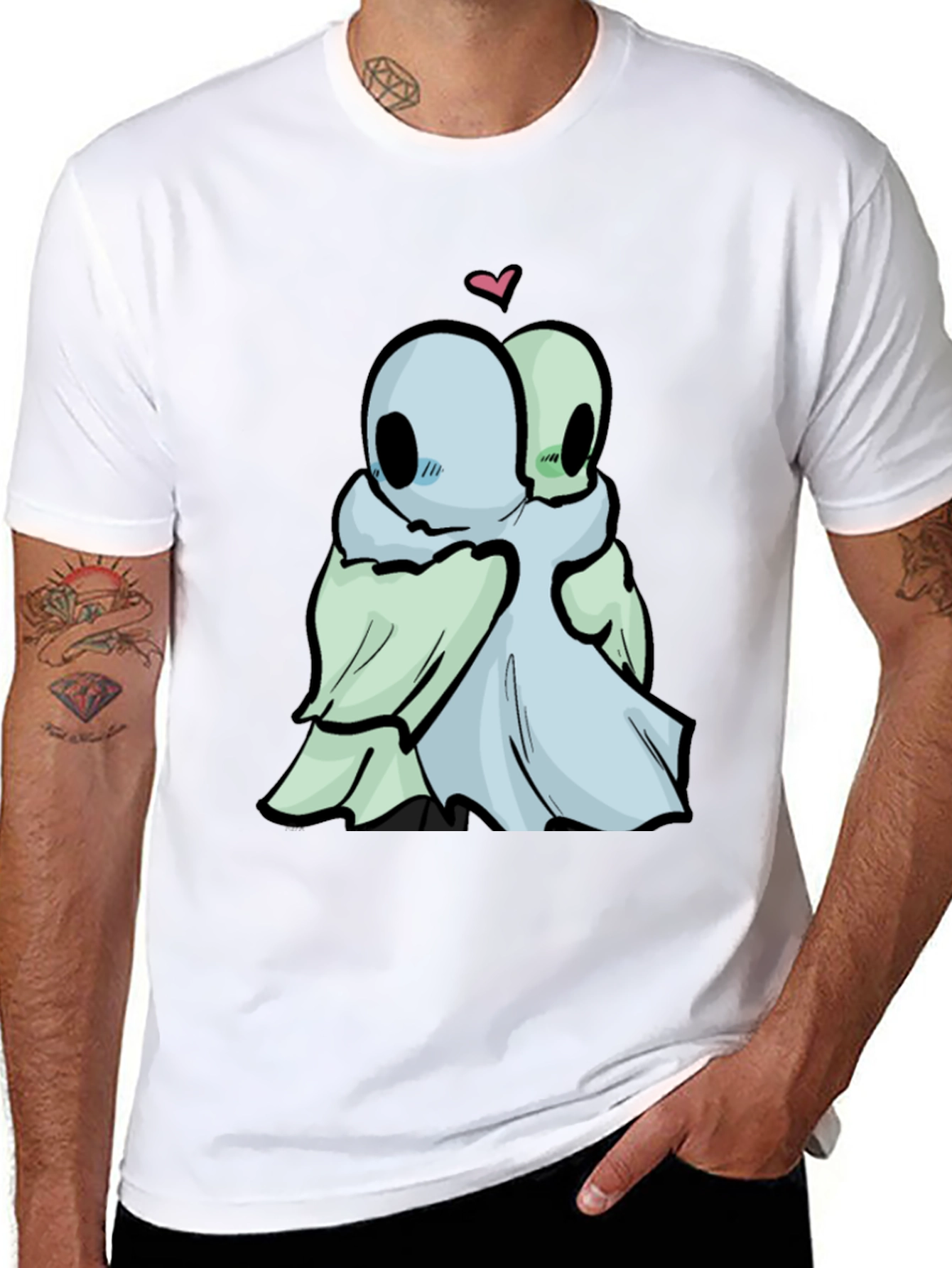 Cute Ghost Hug Black T-Shirt
