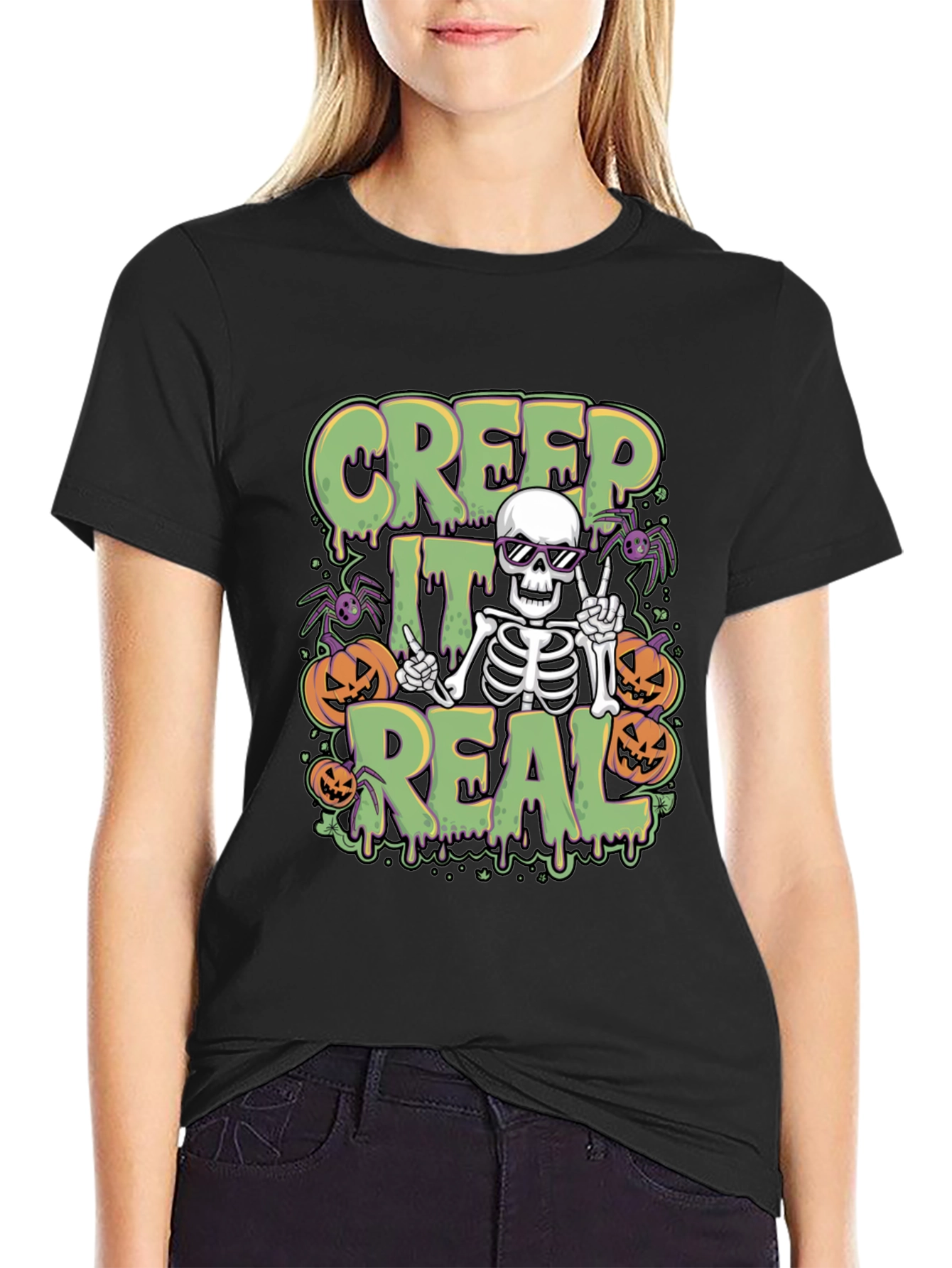 Creep It Real Halloween Skeleton Graphic Tee