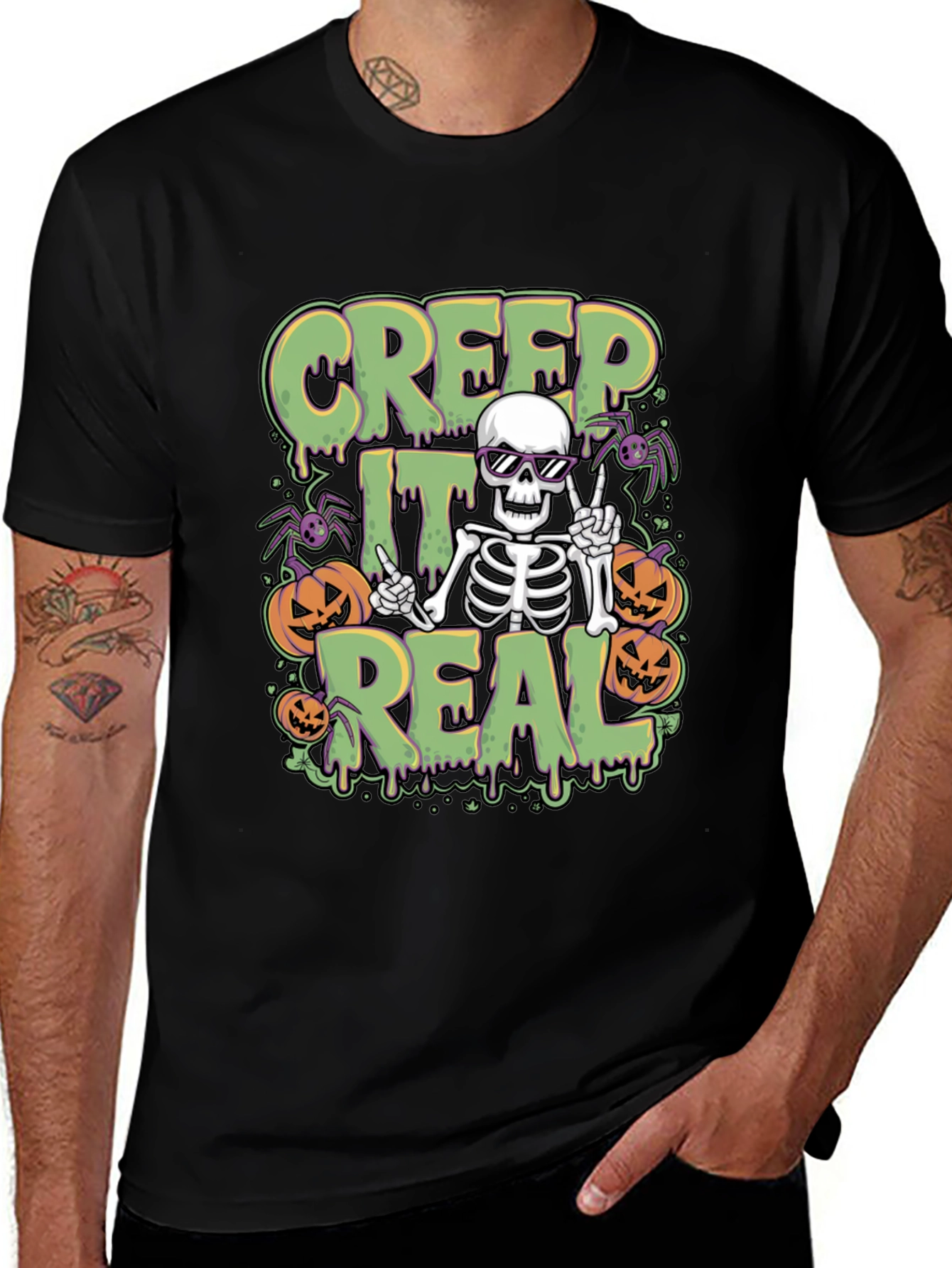 Creep It Real Halloween Skeleton Graphic Tee