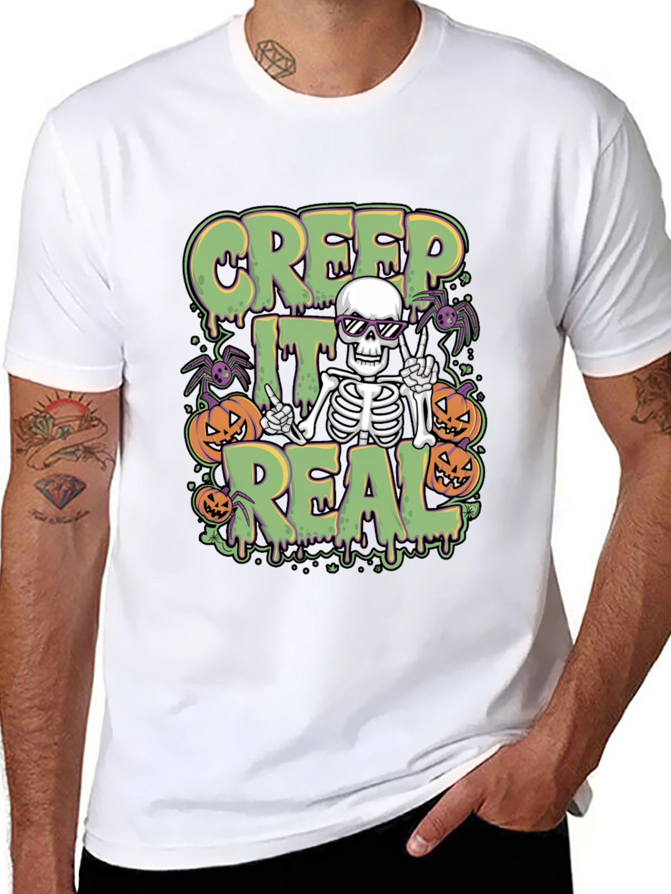 Creep It Real Halloween Skeleton Graphic Tee