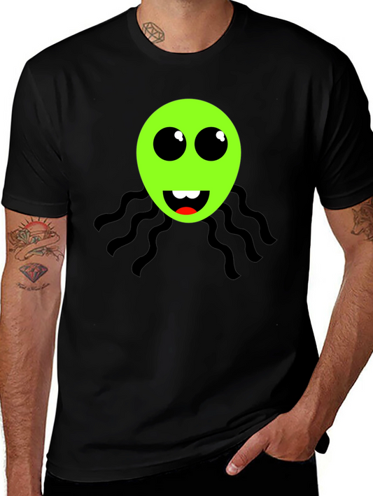 Funky Green Alien Face Black T-Shirt