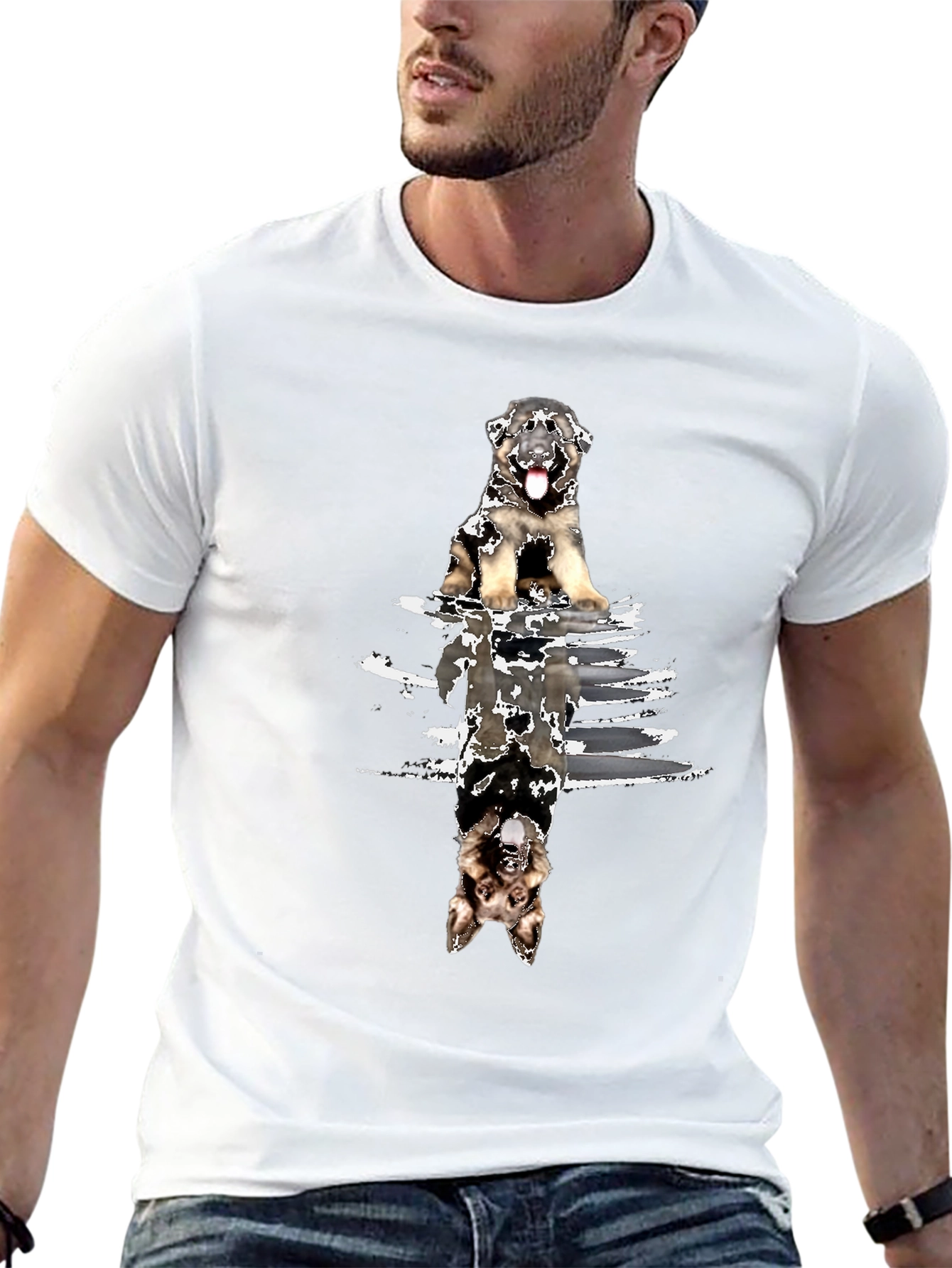 Dog Reflection Graphic Tee - Black Cotton Blend