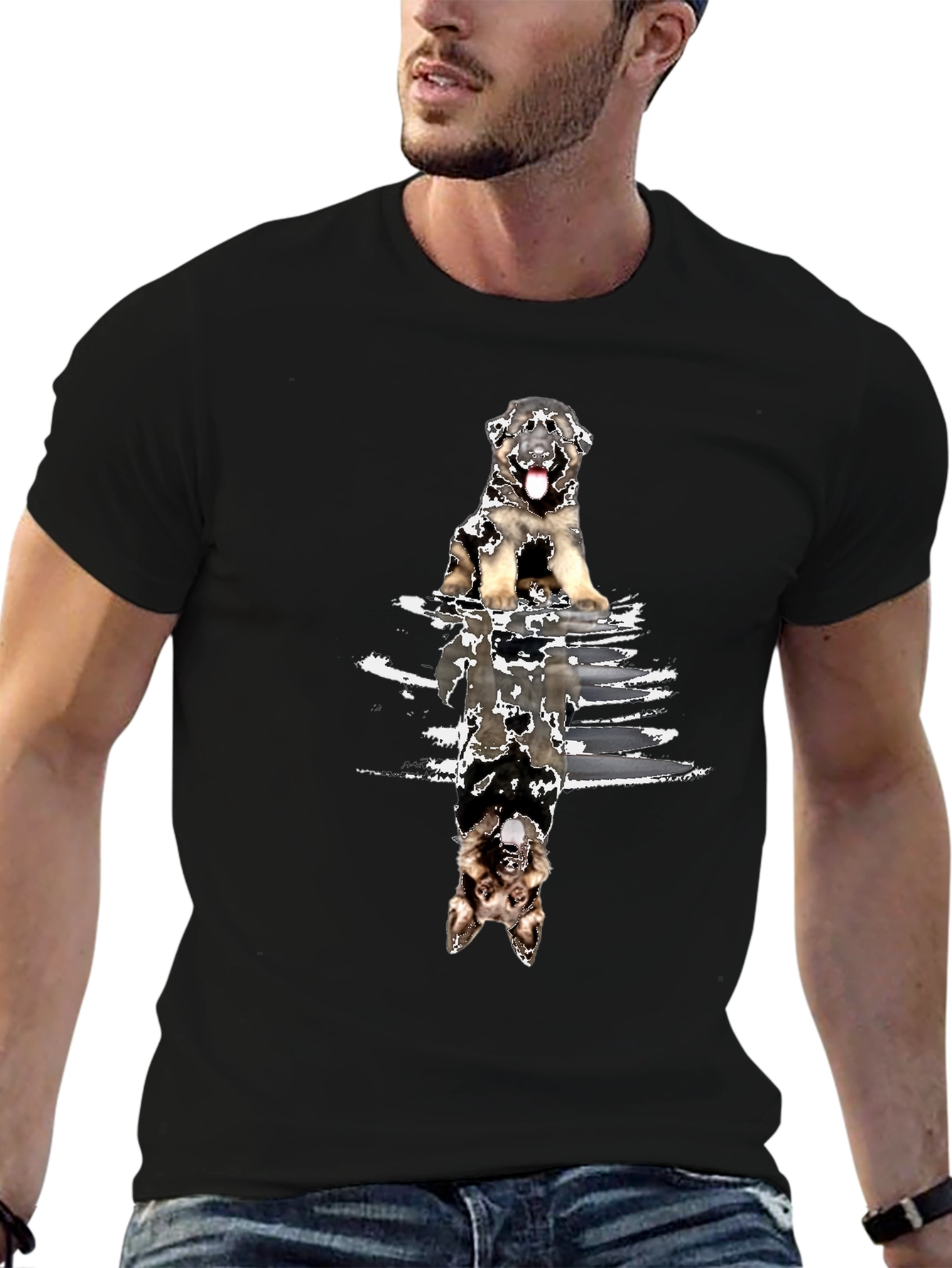 Dog Reflection Graphic Tee - Black Cotton Blend