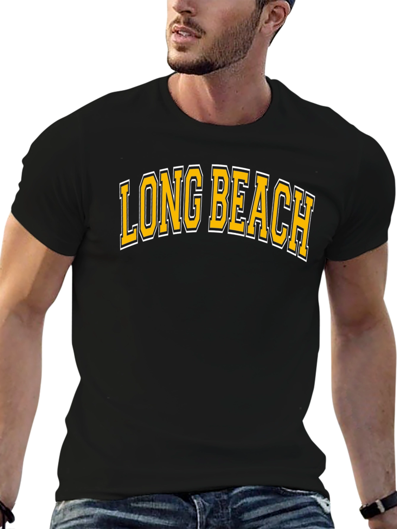 Long Beach Graphic Tee - Black Cotton Blend