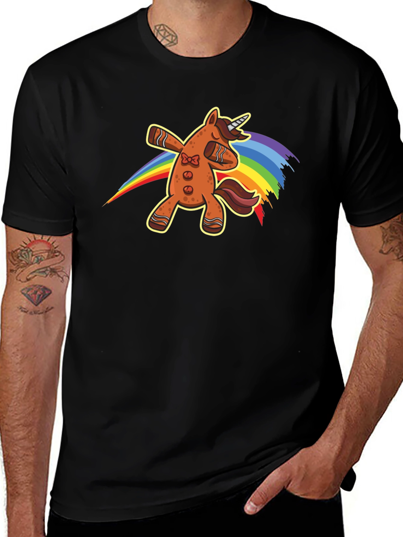 Gingerbread Unicorn Dab Rainbow T-Shirt