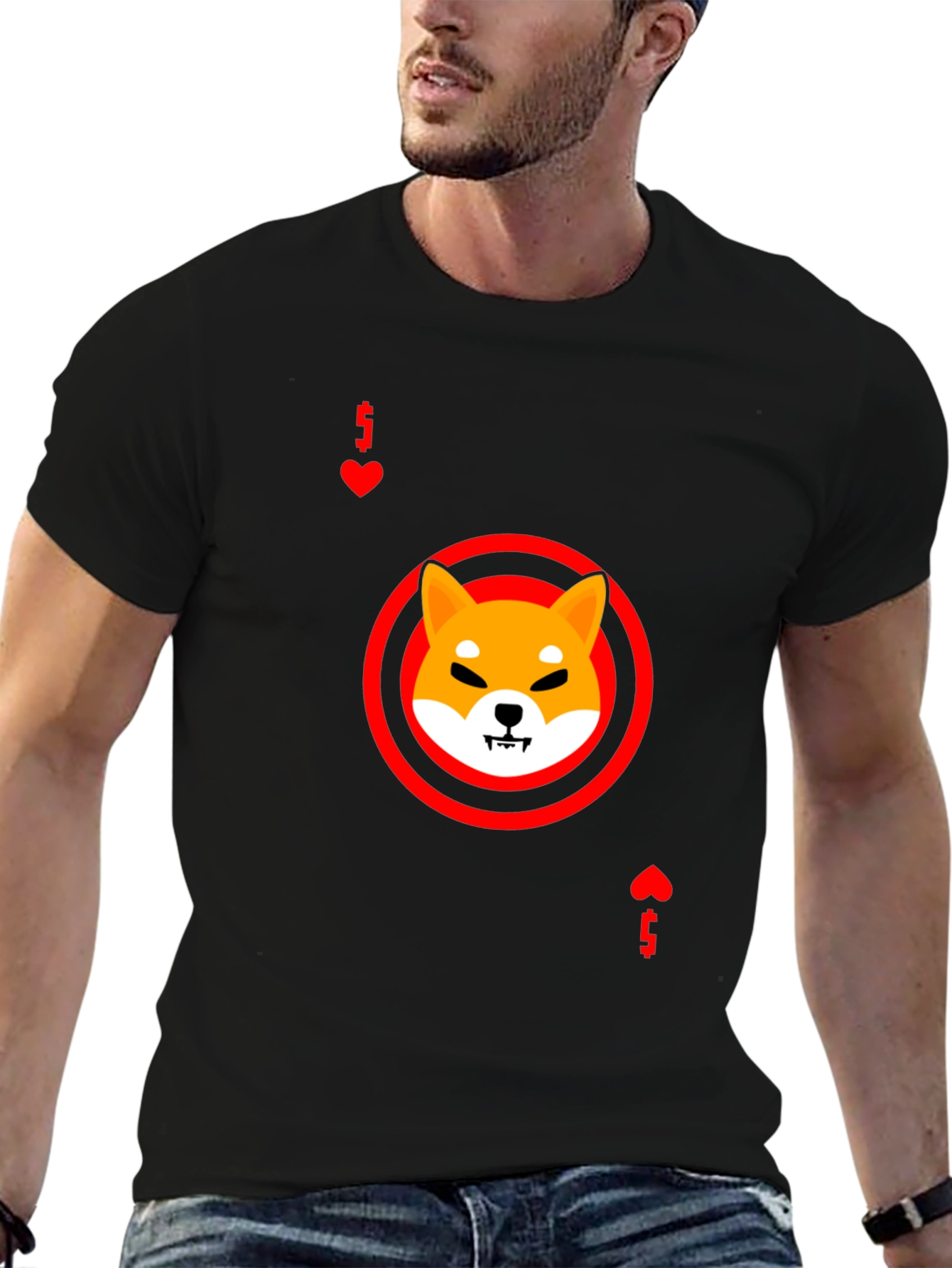 Shiba Inu Ace of Hearts Graphic Black T-Shirt