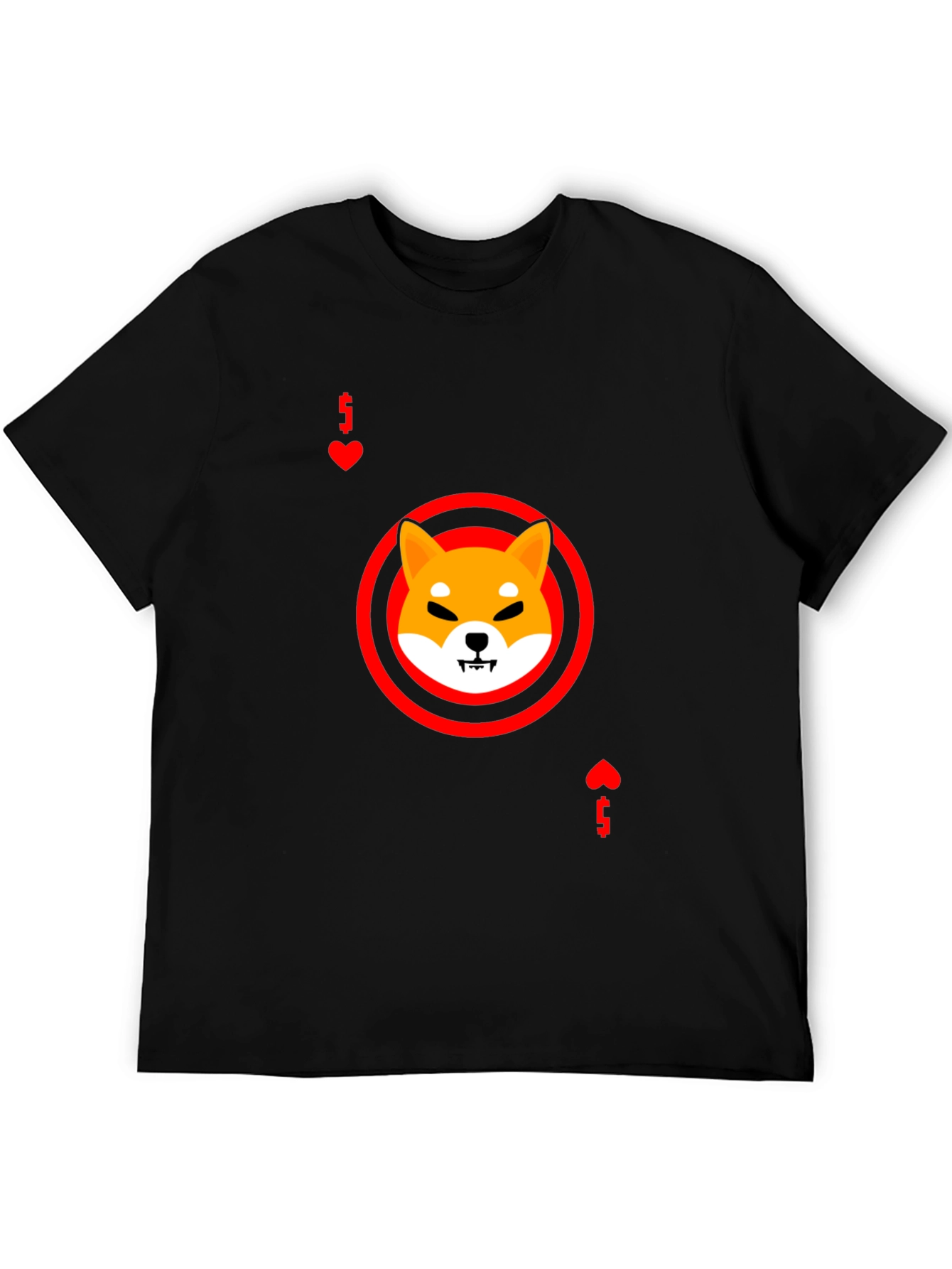 Shiba Inu Ace of Hearts Graphic Black T-Shirt