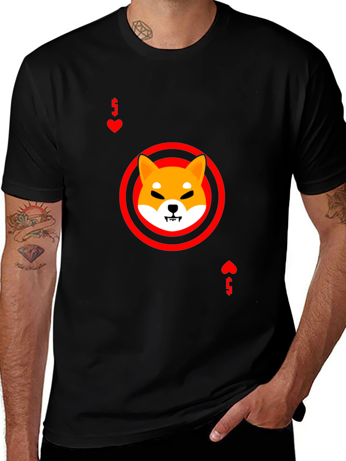 Shiba Inu Ace of Hearts Graphic Black T-Shirt