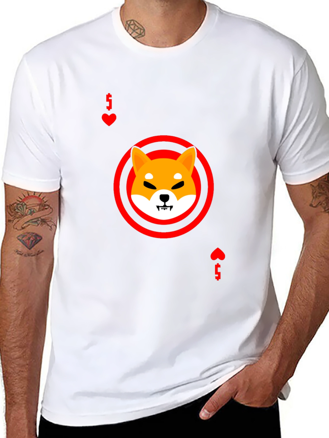 Shiba Inu Ace of Hearts Graphic Black T-Shirt