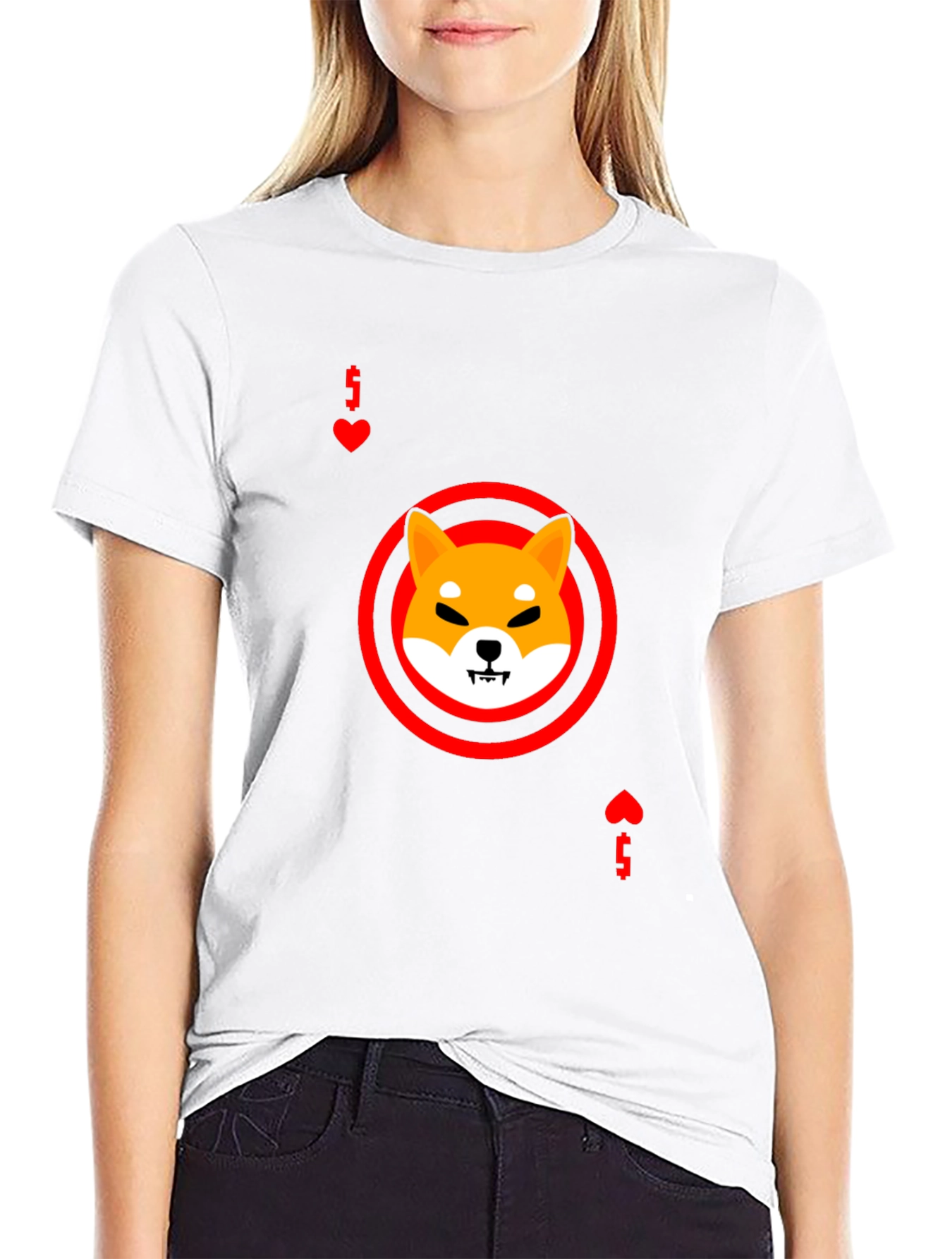 Shiba Inu Ace of Hearts Graphic Black T-Shirt
