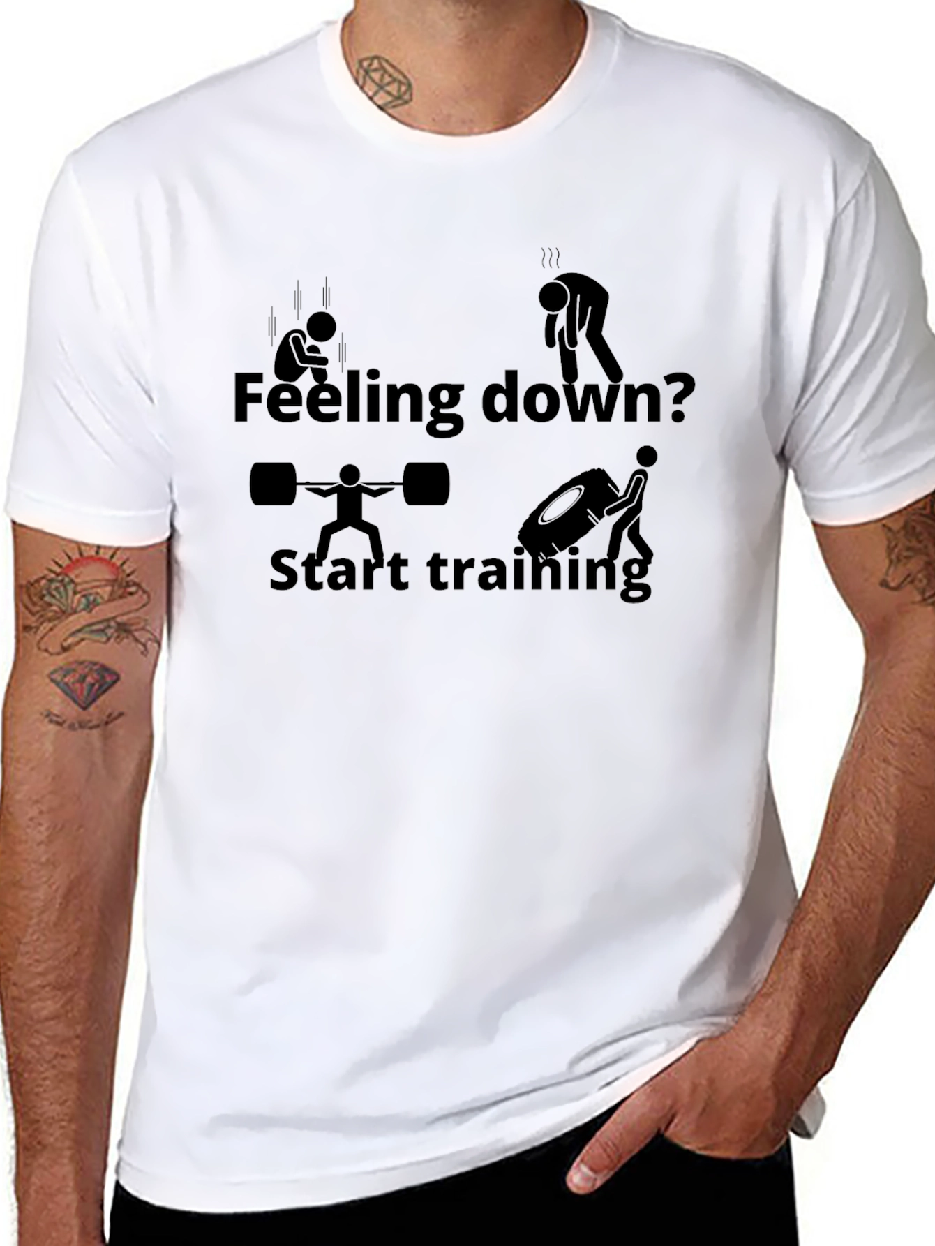 Feeling Down? Start Training Black Graphic T-Shirt