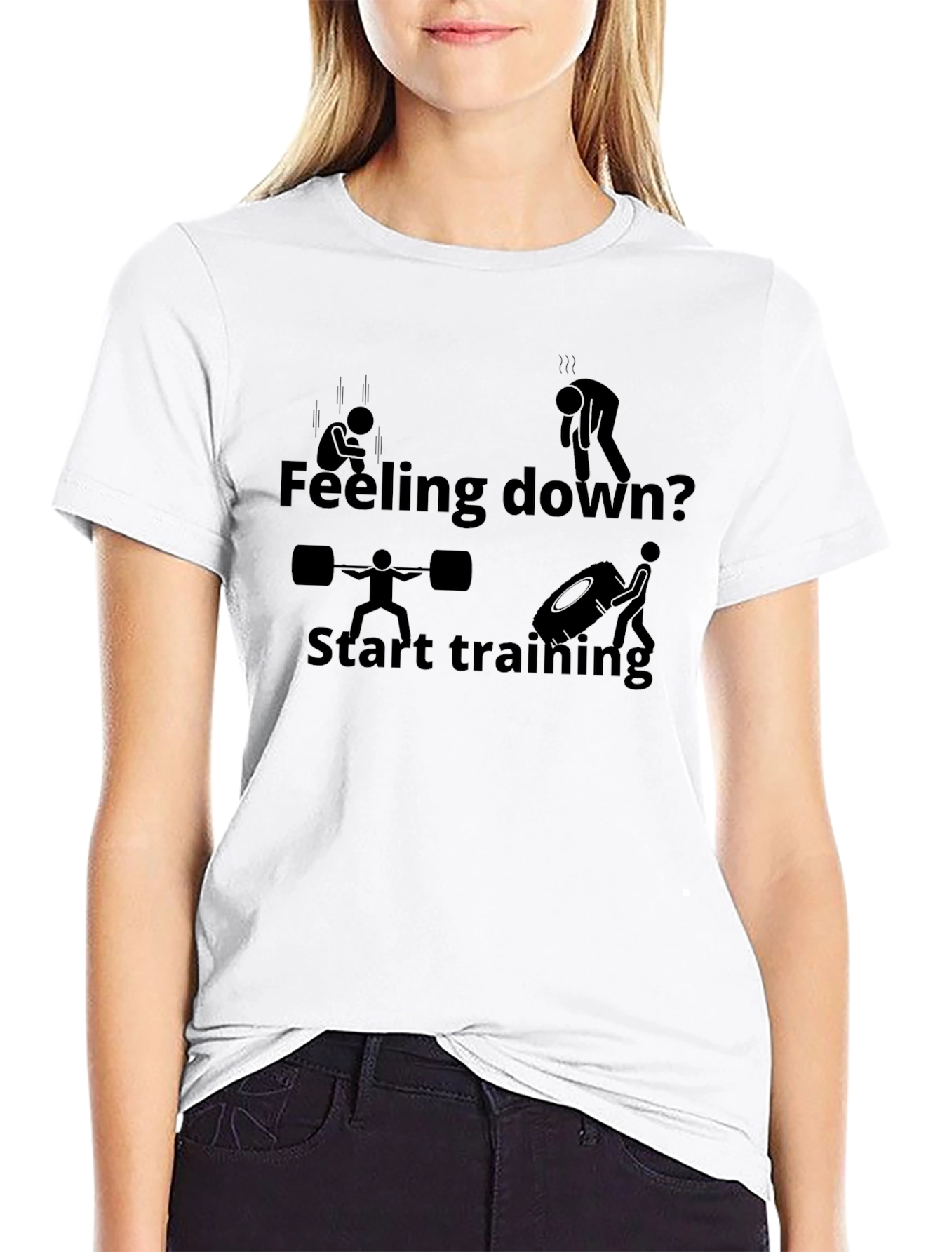 Feeling Down? Start Training Black Graphic T-Shirt