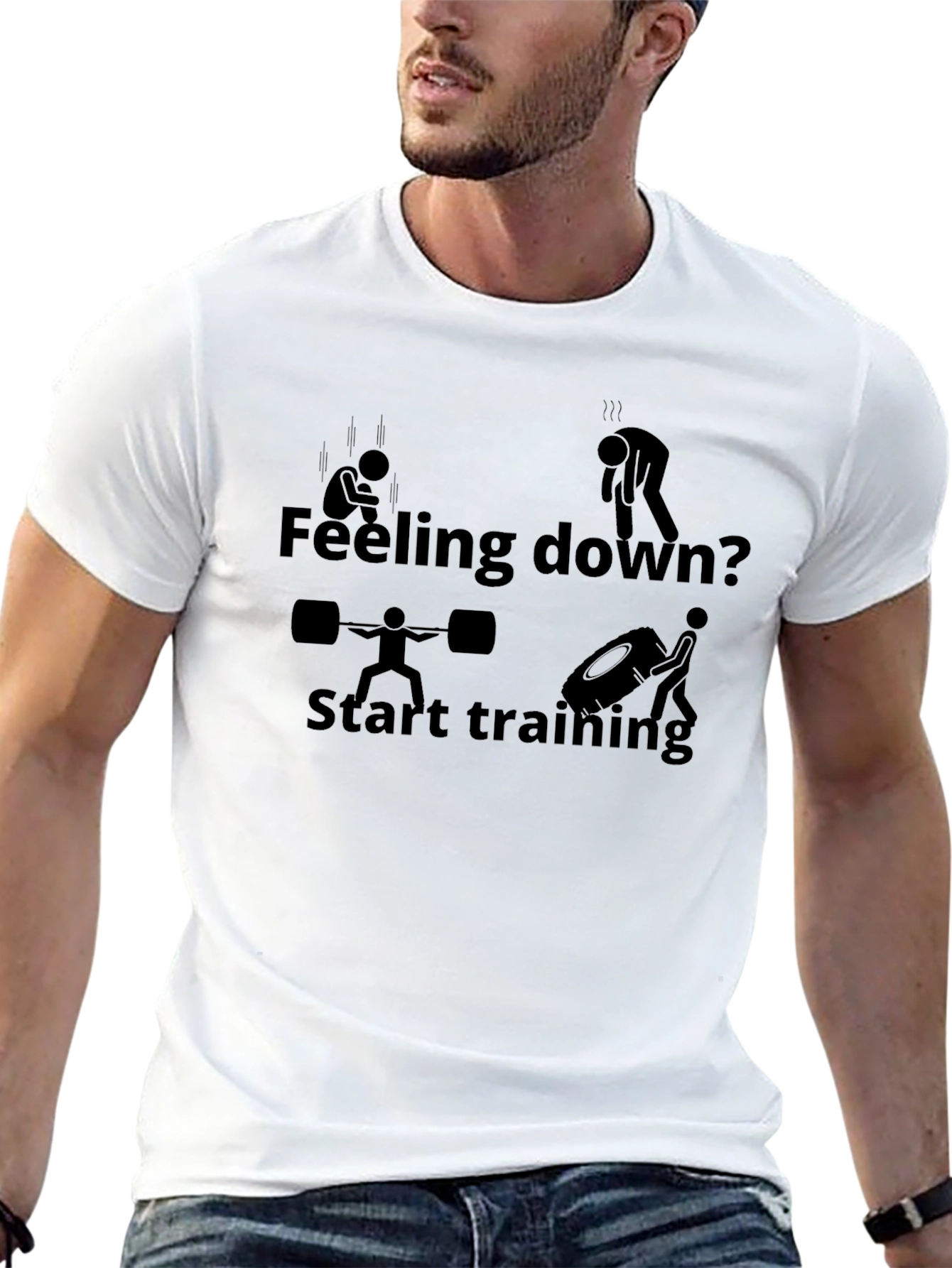 Feeling Down? Start Training Black Graphic T-Shirt