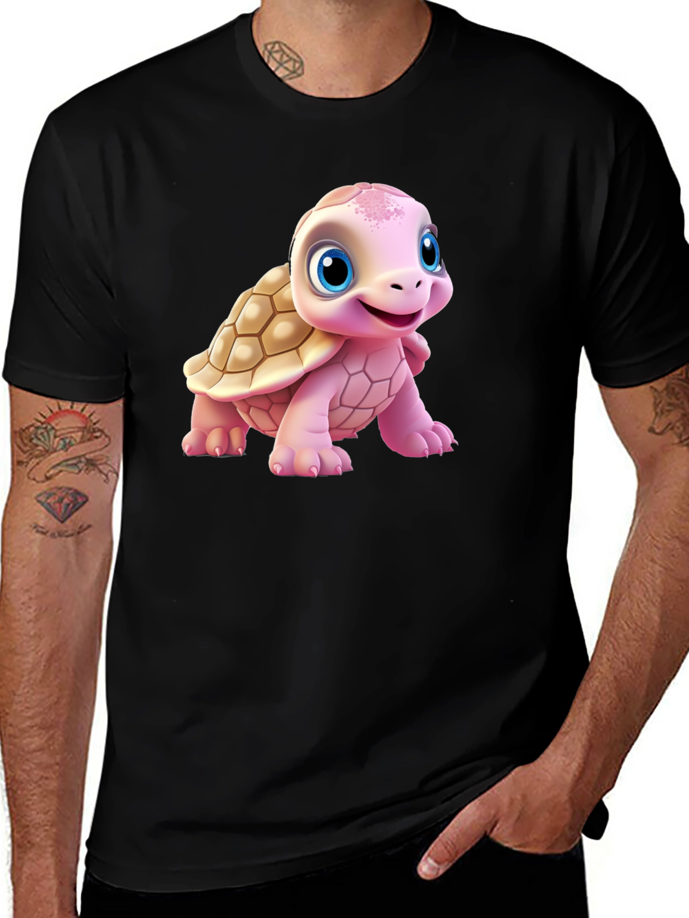Cute Turtle Graphic Tee - Black Unisex T-Shirt
