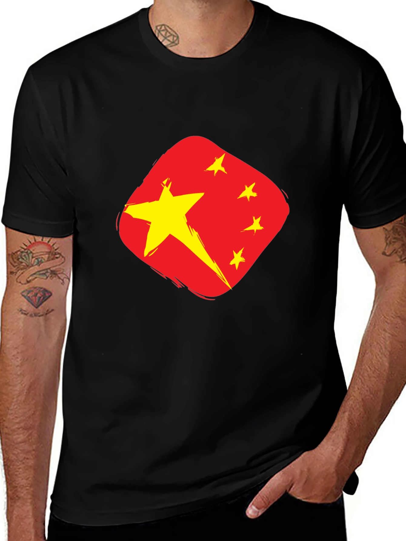 China Flag Graphic Tee - Black Cotton T-Shirt