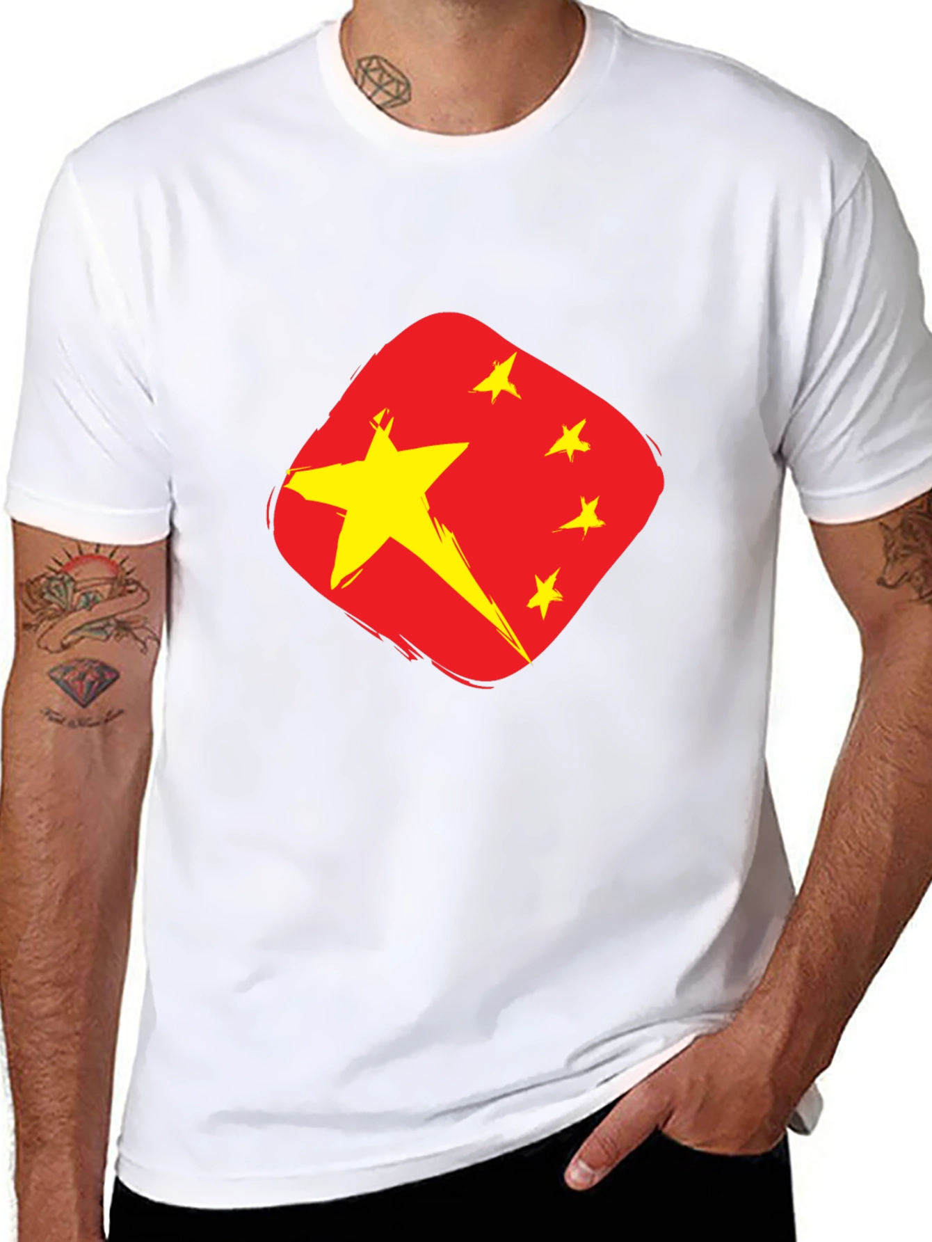 China Flag Graphic Tee - Black Cotton T-Shirt
