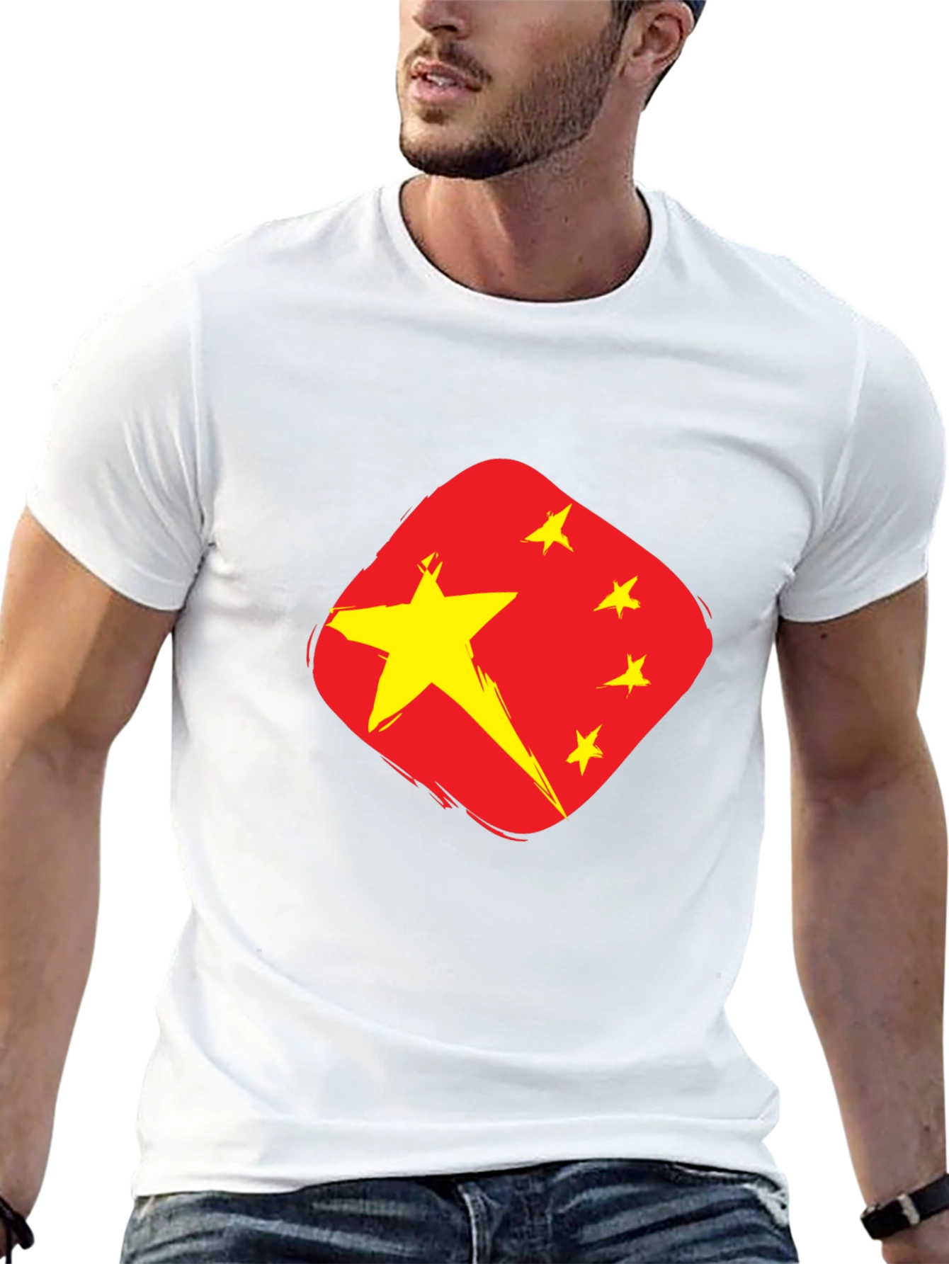 China Flag Graphic Tee - Black Cotton T-Shirt
