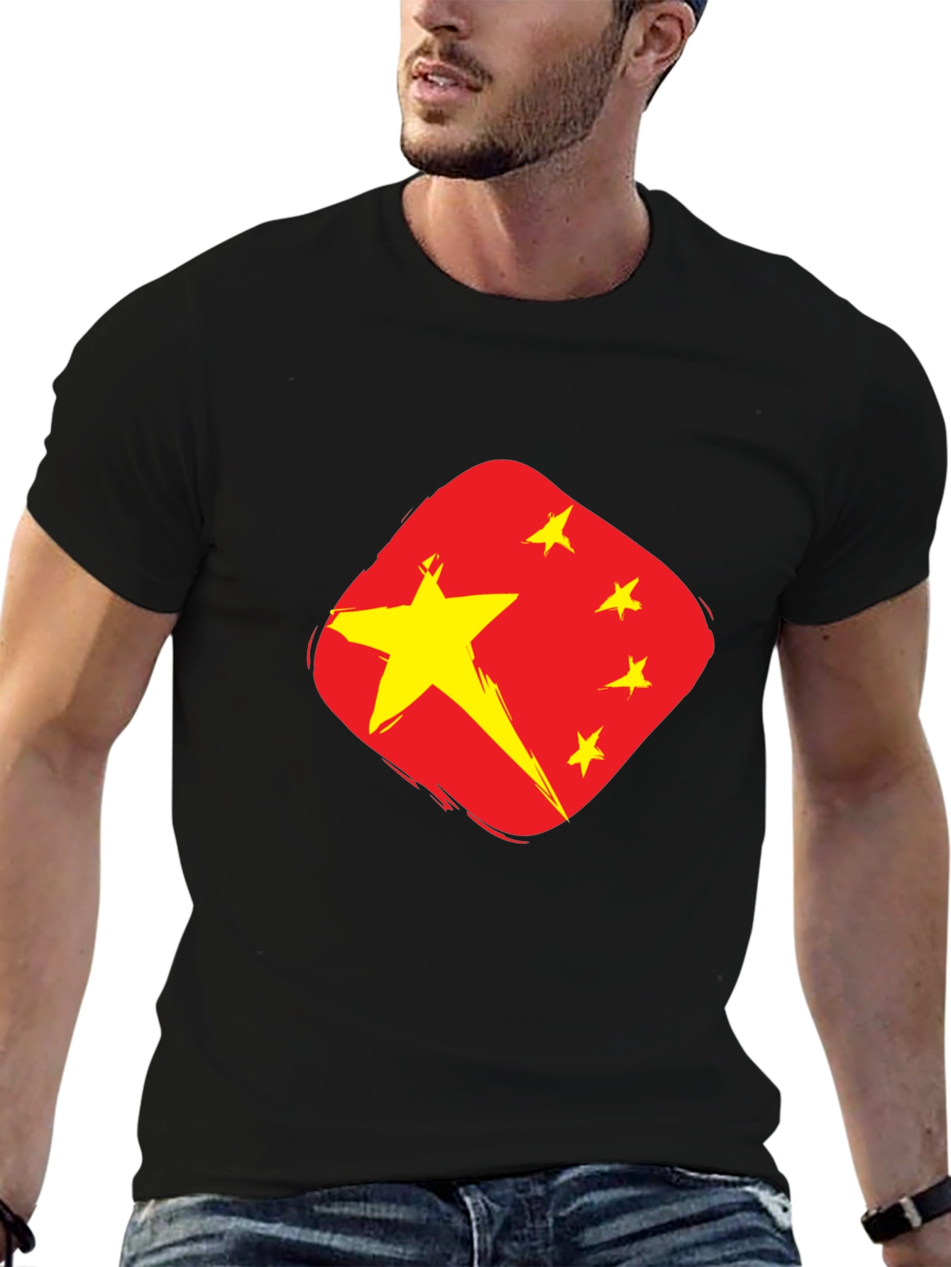 China Flag Graphic Tee - Black Cotton T-Shirt