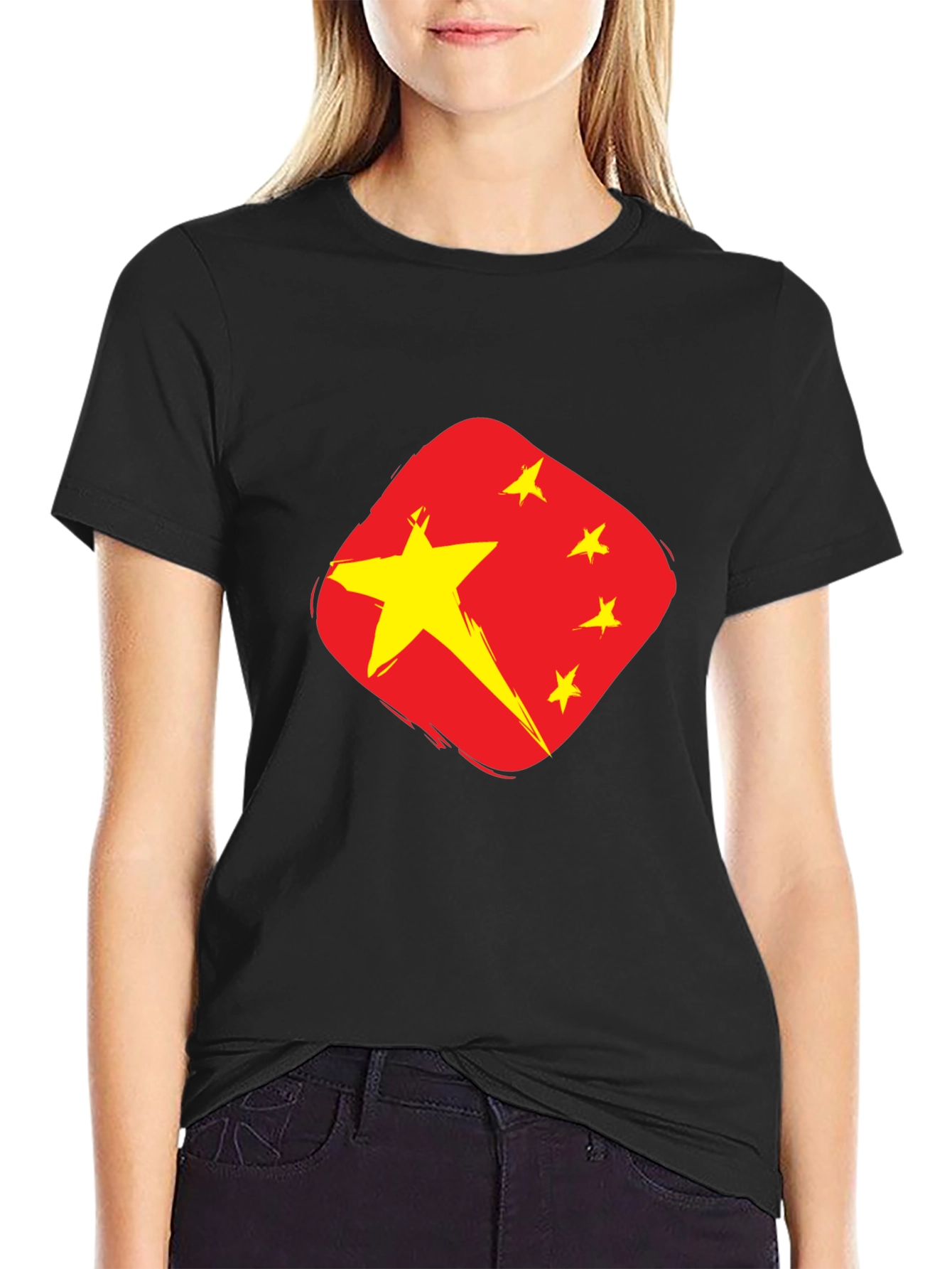 China Flag Graphic Tee - Black Cotton T-Shirt