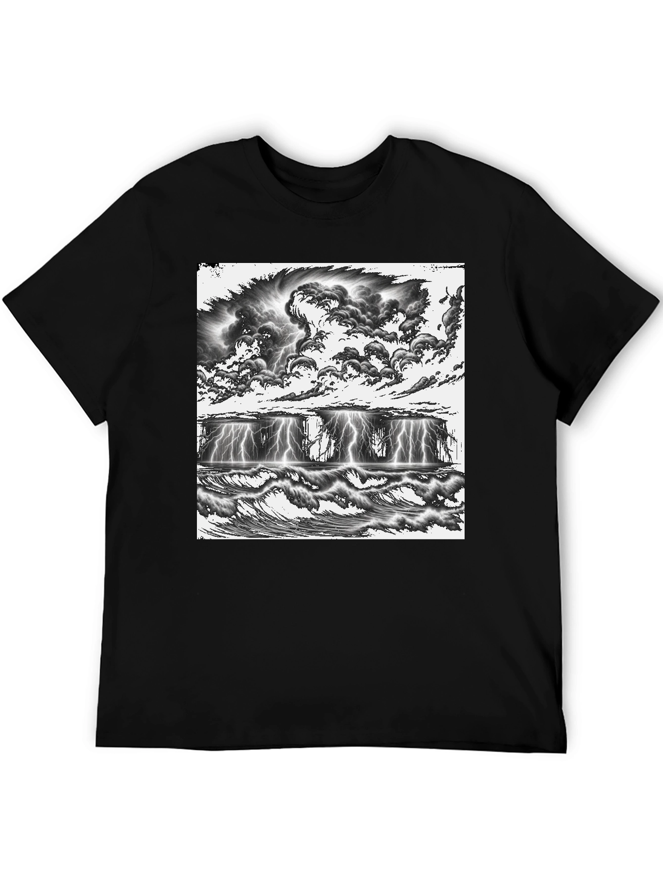 Stormy Seas Graphic Tee - Black Cotton T-Shirt