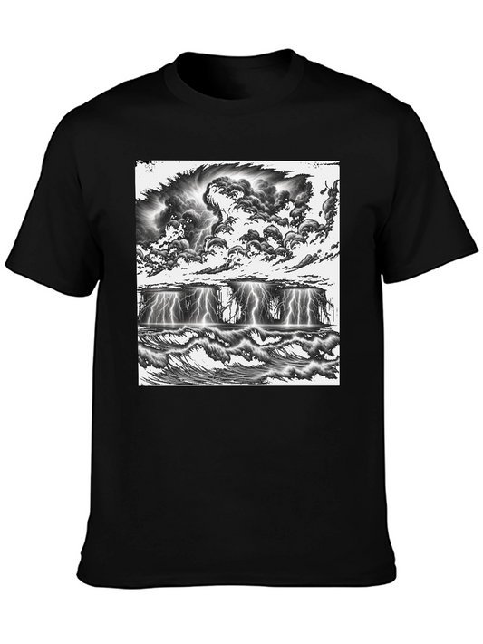 Stormy Seas Graphic Tee - Black Cotton T-Shirt