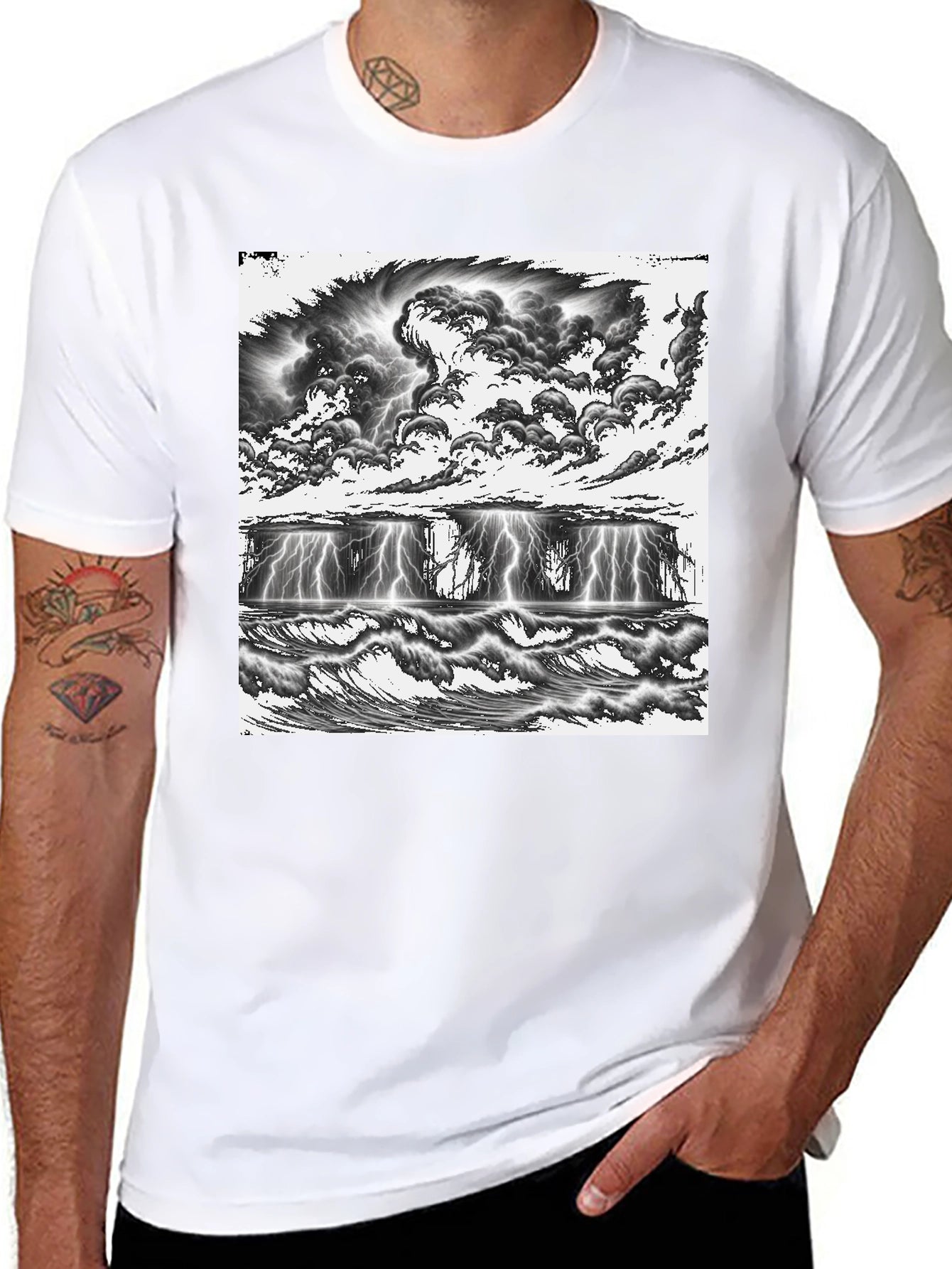 Stormy Seas Graphic Tee - Black Cotton T-Shirt
