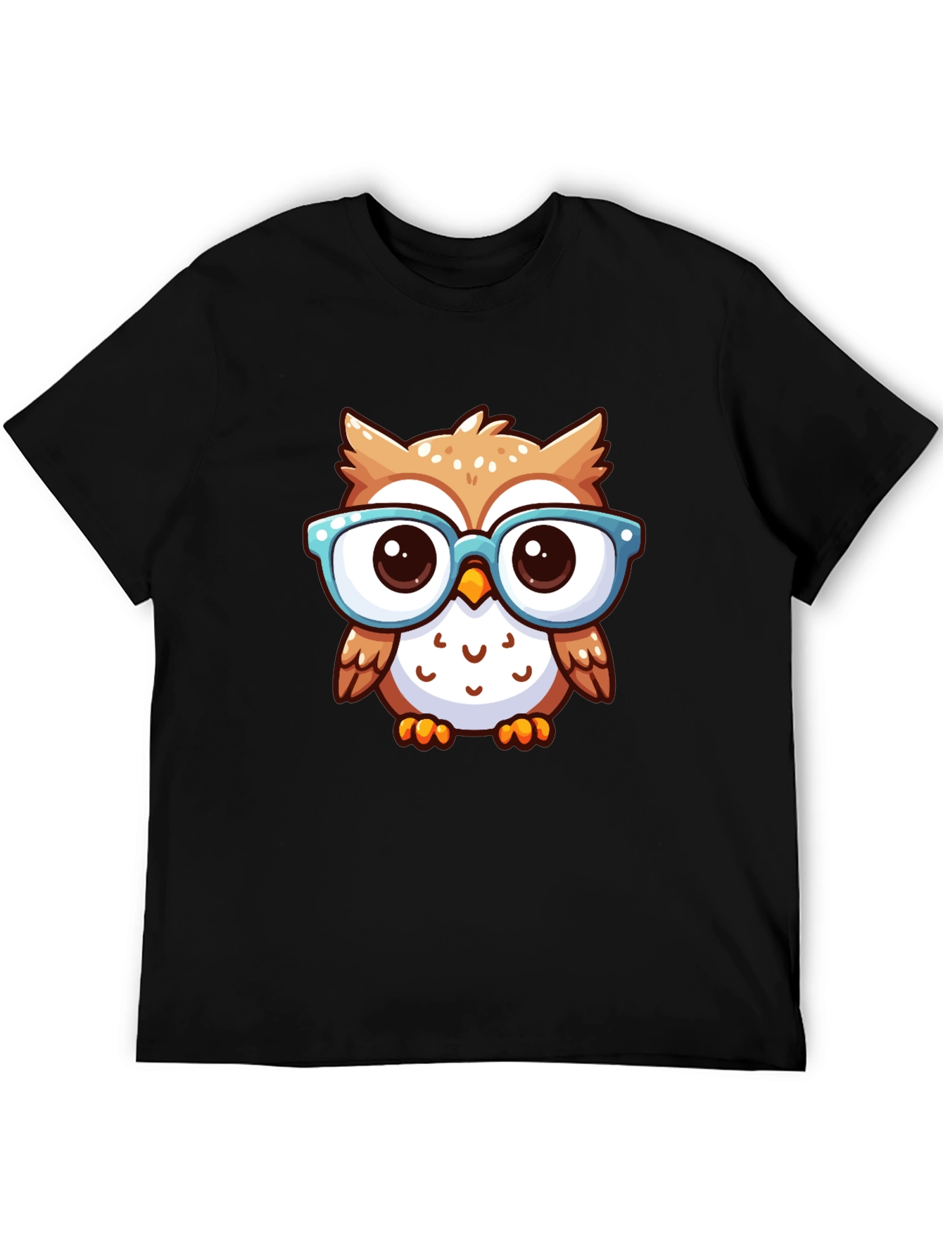 Nerdy Owl Graphic Tee - Black Cotton T-Shirt