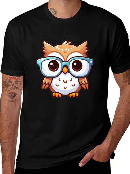 Nerdy Owl Graphic Tee - Black Cotton T-Shirt