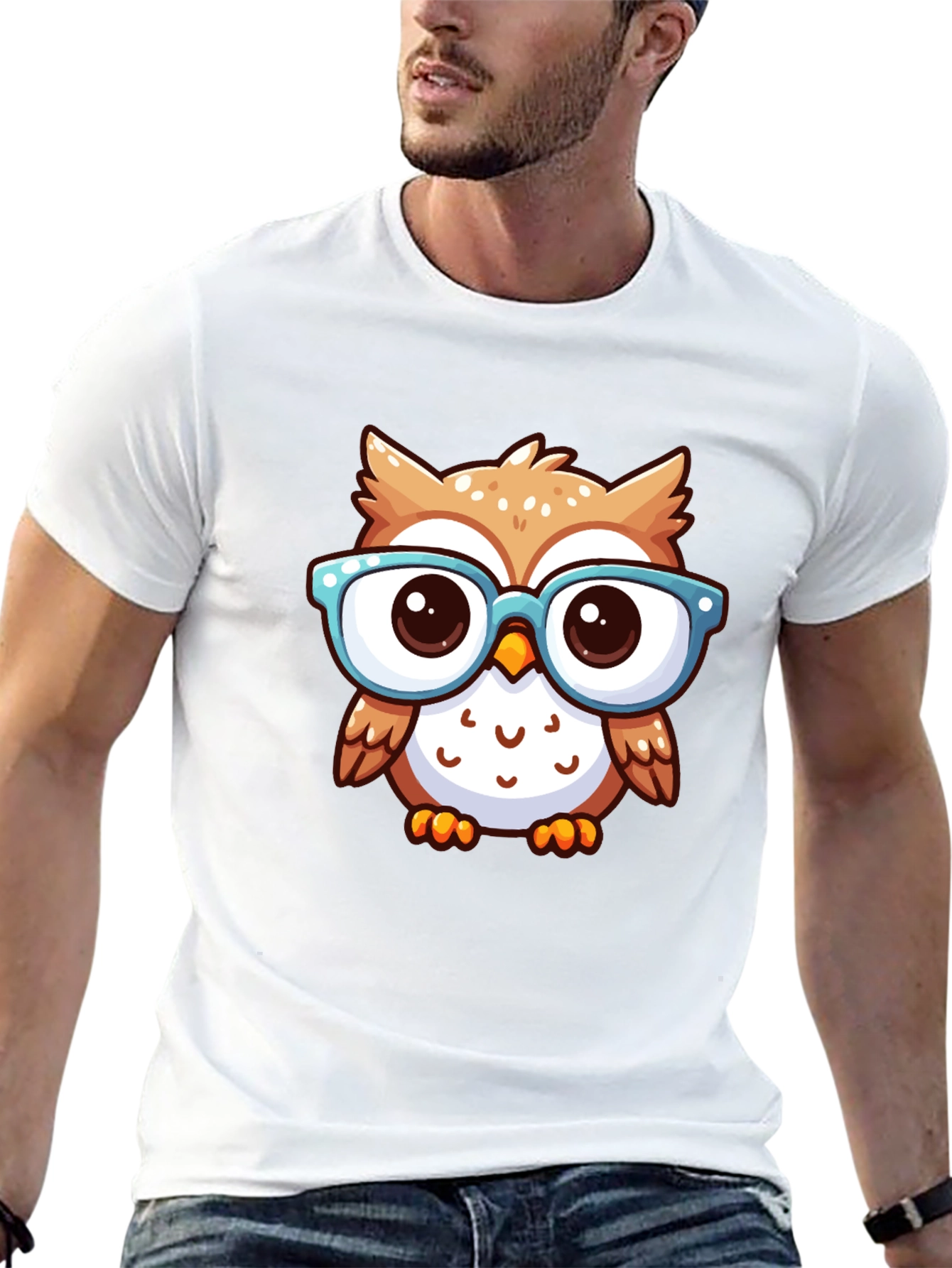 Nerdy Owl Graphic Tee - Black Cotton T-Shirt