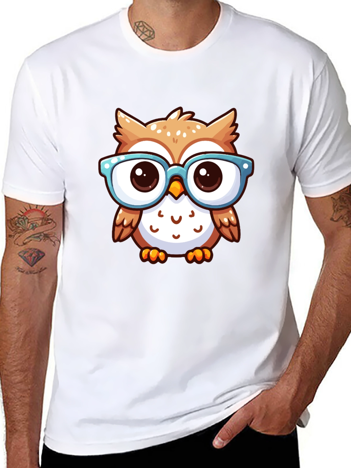 Nerdy Owl Graphic Tee - Black Cotton T-Shirt
